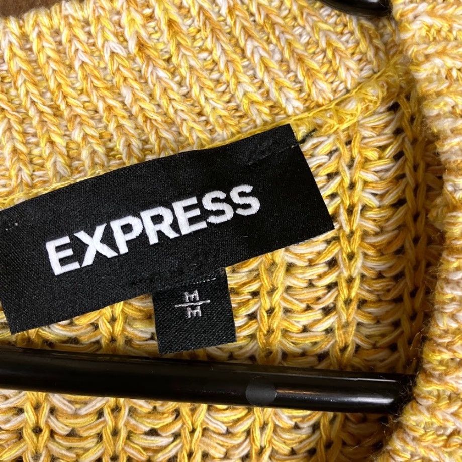 Express Express Womens Sweater Crew Neck Open Back Medium Yellow White Knit Pull Over Casual Workwear Women M - 2? Size M / US 6-8 / IT 42-44 - 6 Thumbnail