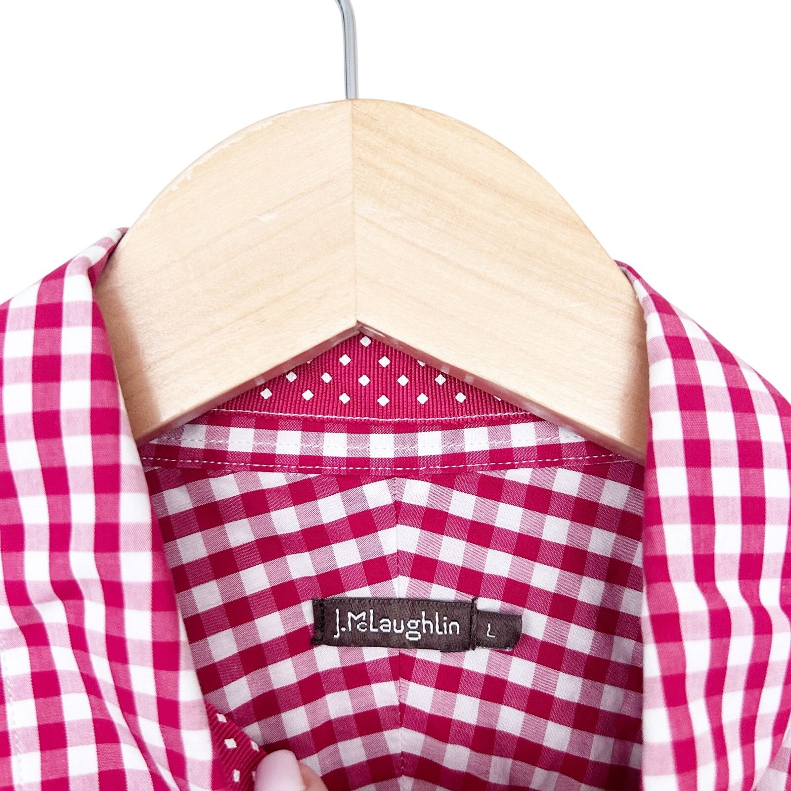 J.McLaughlin J. McLaughlin Red White Plaid Long Sleeve Button Down Sz L Size US L / EU 52-54 / 3 - 3 Thumbnail