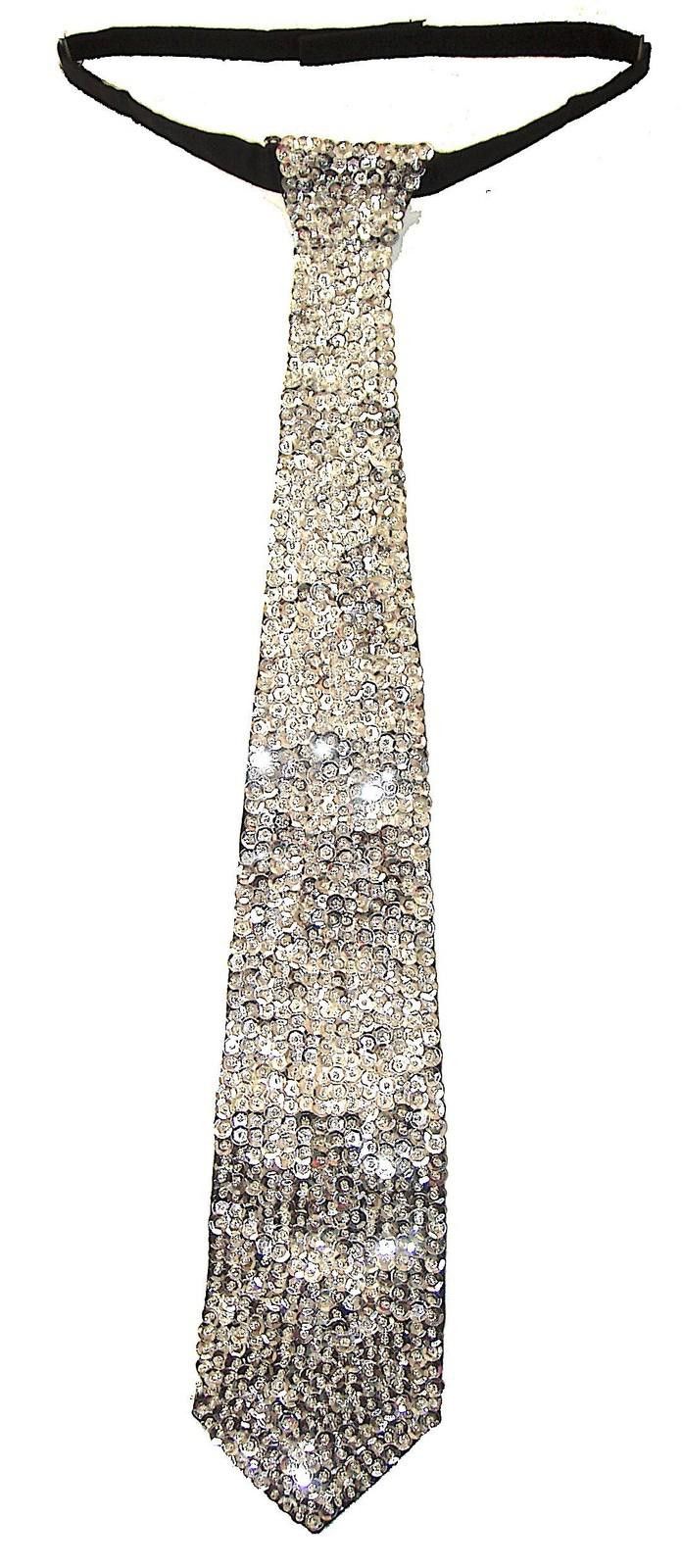 Designer Sequin Neck Tie SILVER Adult Unisex Size ONE SIZE - 1 Preview