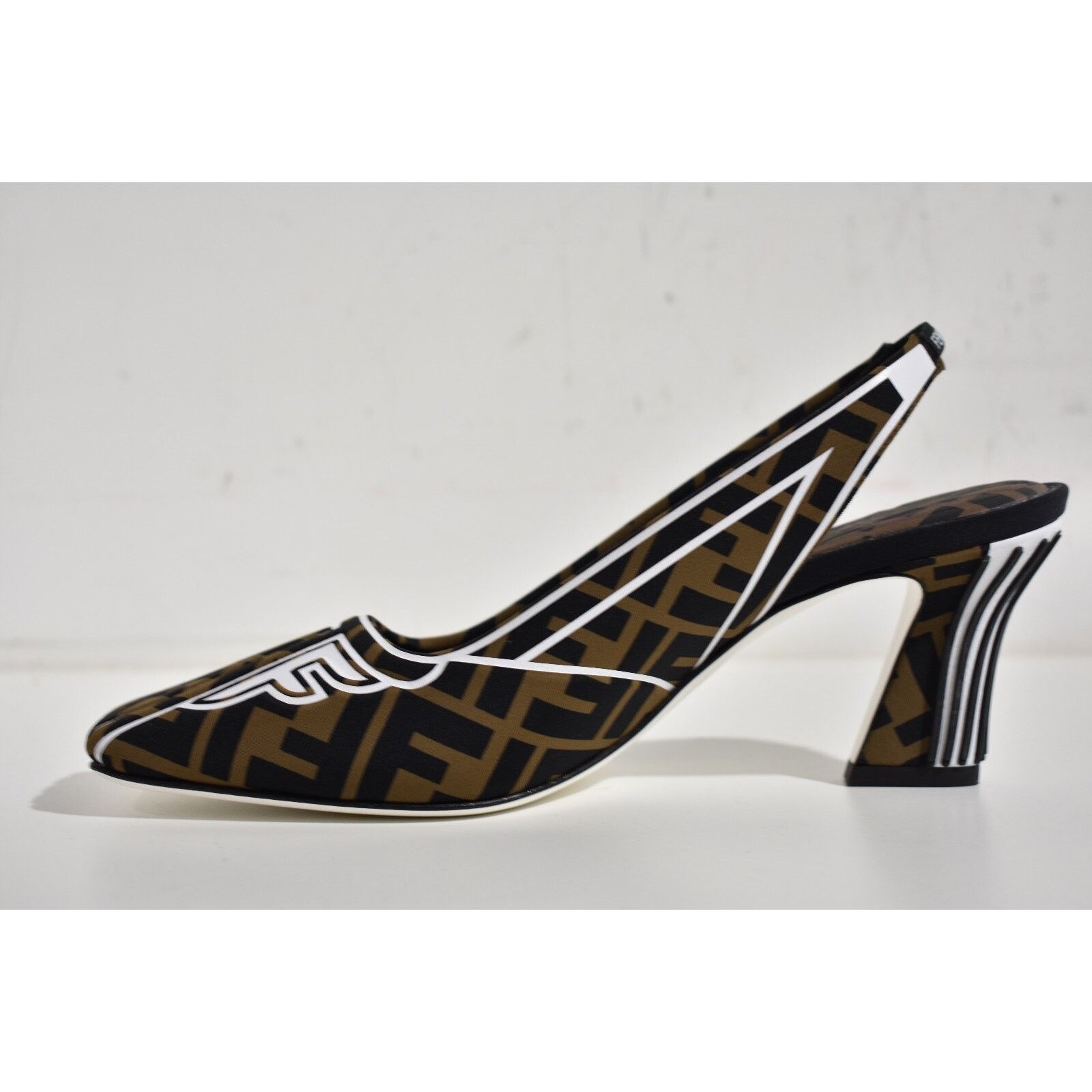 Fendi Freedom FF Logo Square Toe Slingback Heel Pump 39.5 Size US 9.5 / IT 39.5 - 6 Thumbnail