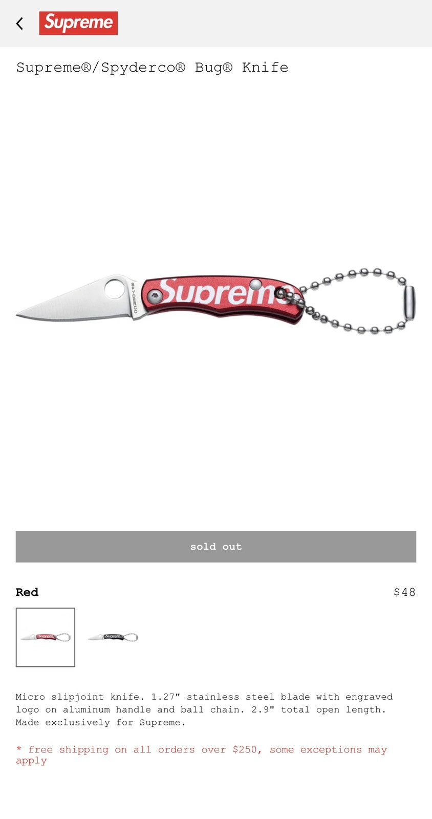 Supreme Supreme x Spyderco bug knife (Red) Size ONE SIZE - 1 Thumbnail