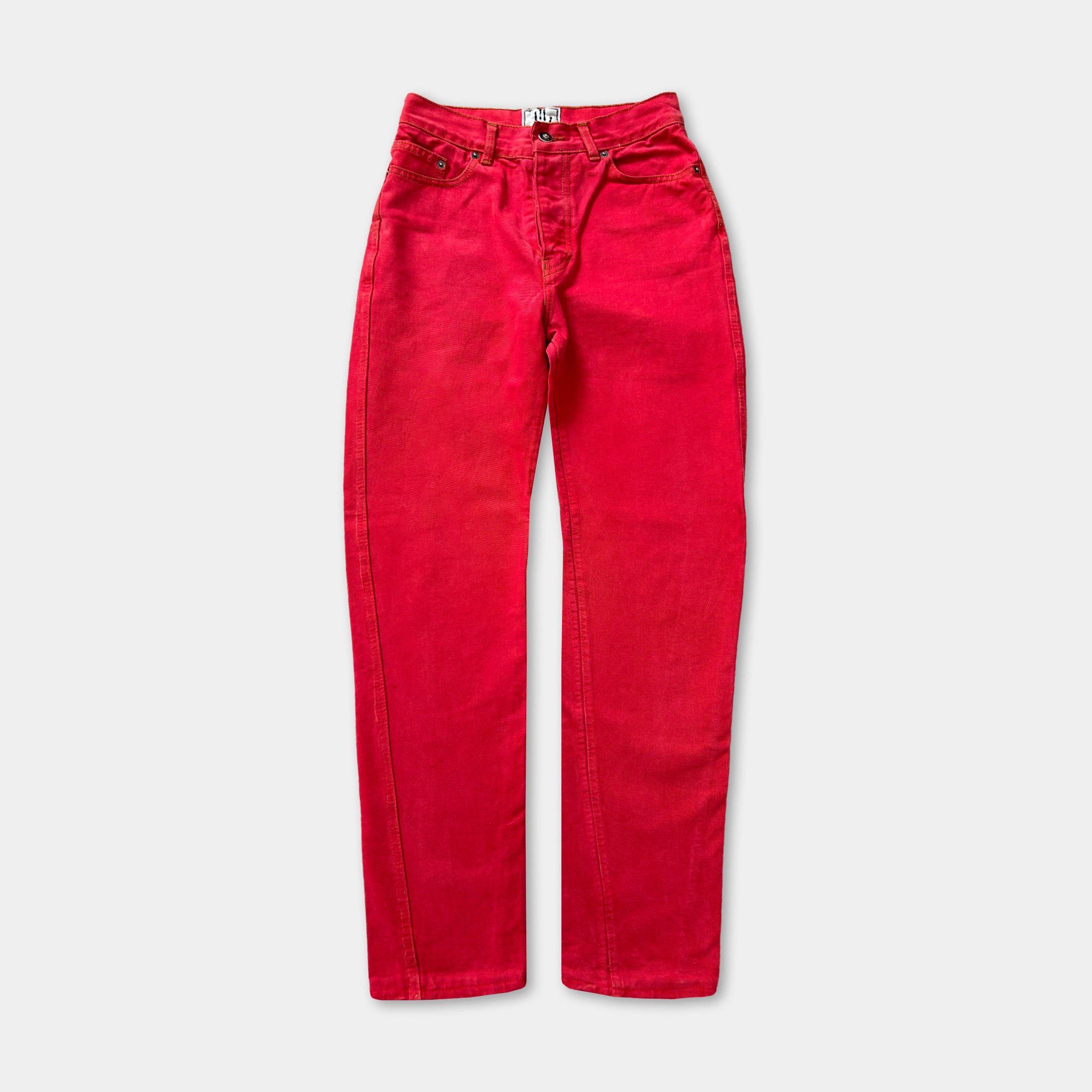 Jean Paul Gaultier Jean Paul Gaultier Red High Waisted Hand Print Jeans Size US 30 / EU 46 - 1 Thumbnail