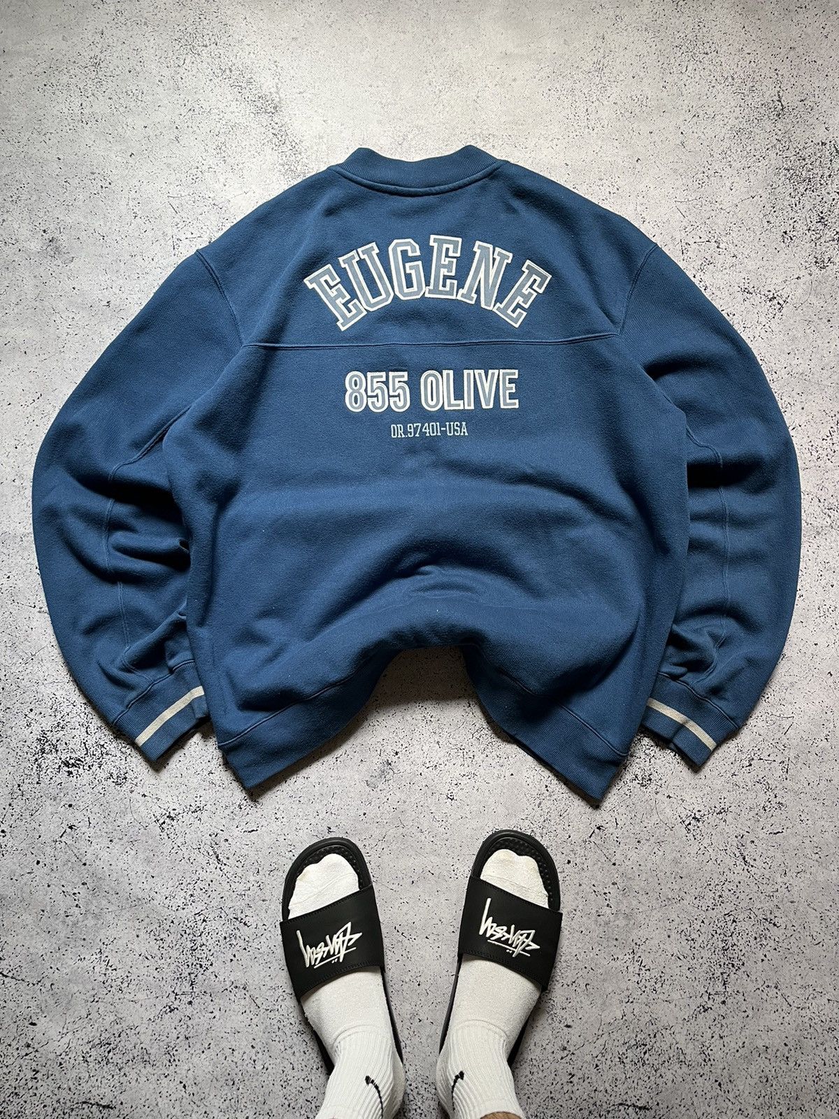 Nike × Vintage Vintage Nike Cotton Bomber Jacket Big Logo American College Size US L / EU 52-54 / 3 - 1 Thumbnail