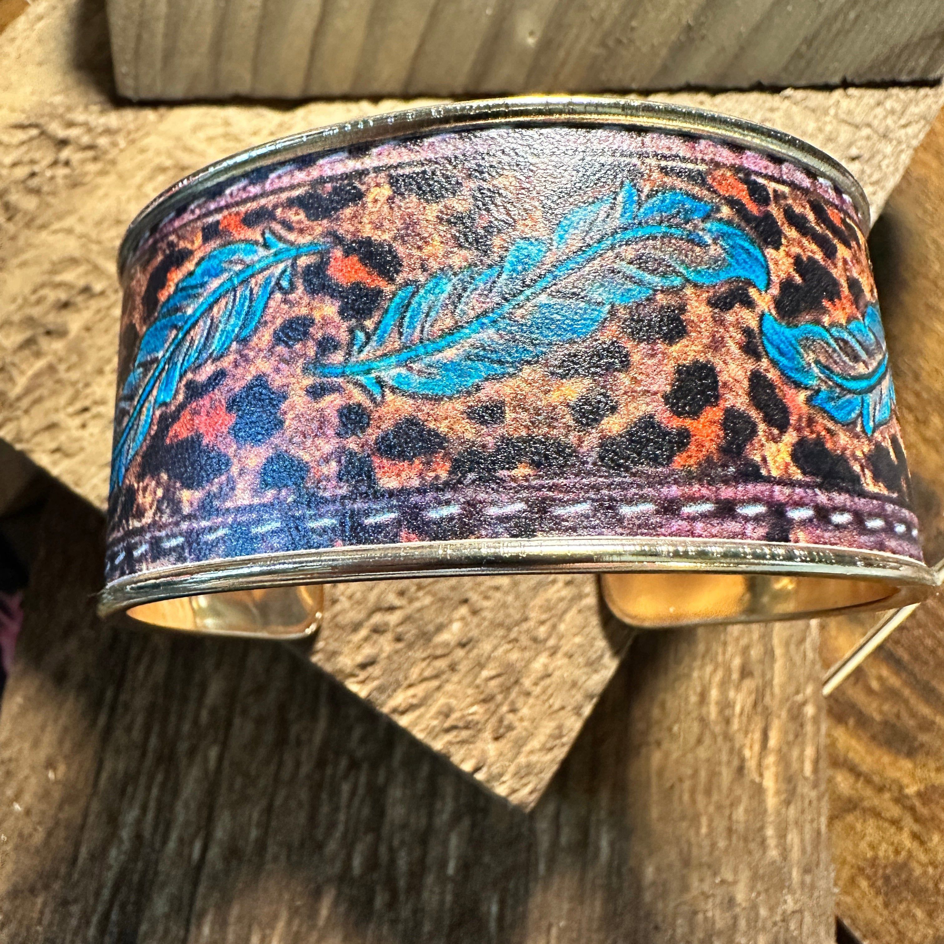 Other Boho Southwestern Feather Turquoise Floral Wide Cuff Bangle Size ONE SIZE - 4 Thumbnail