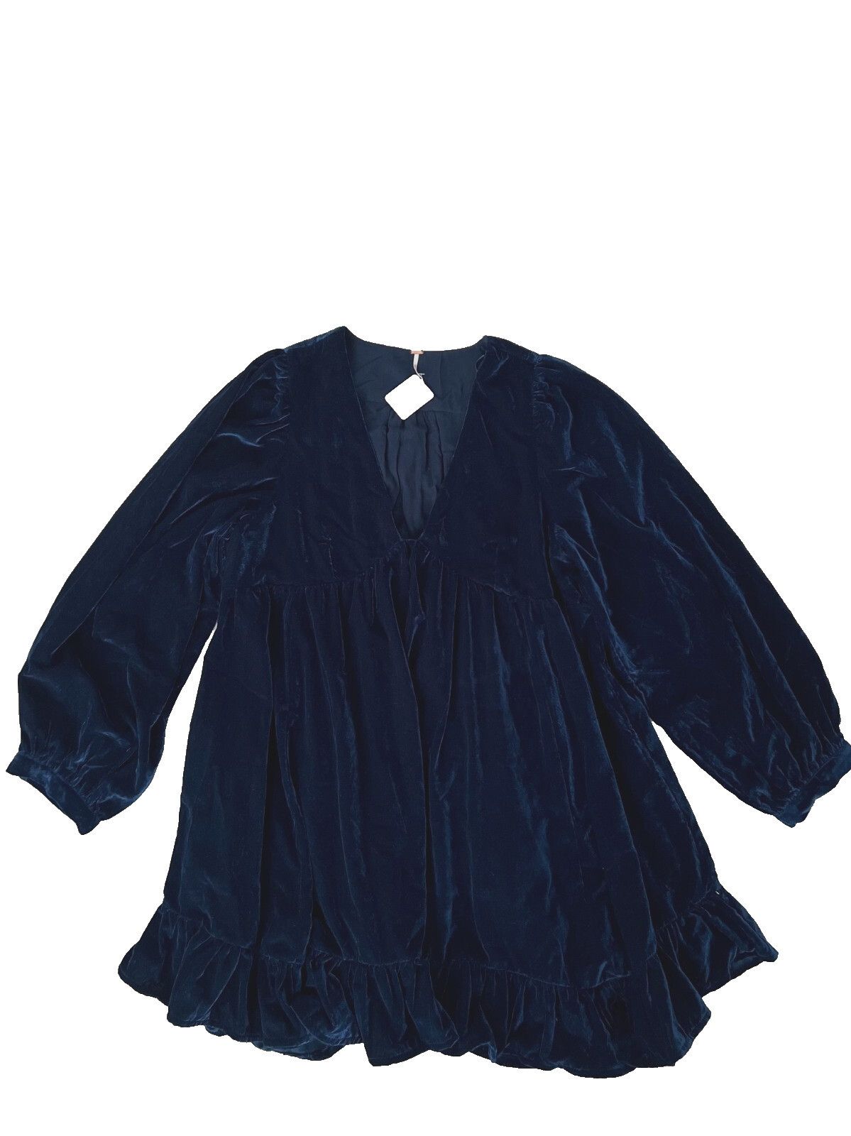Free People Free People Estella Velvet Flounce Dress Oceana Blue ( L ) Size L / US 10 / IT 46 - 4 Thumbnail