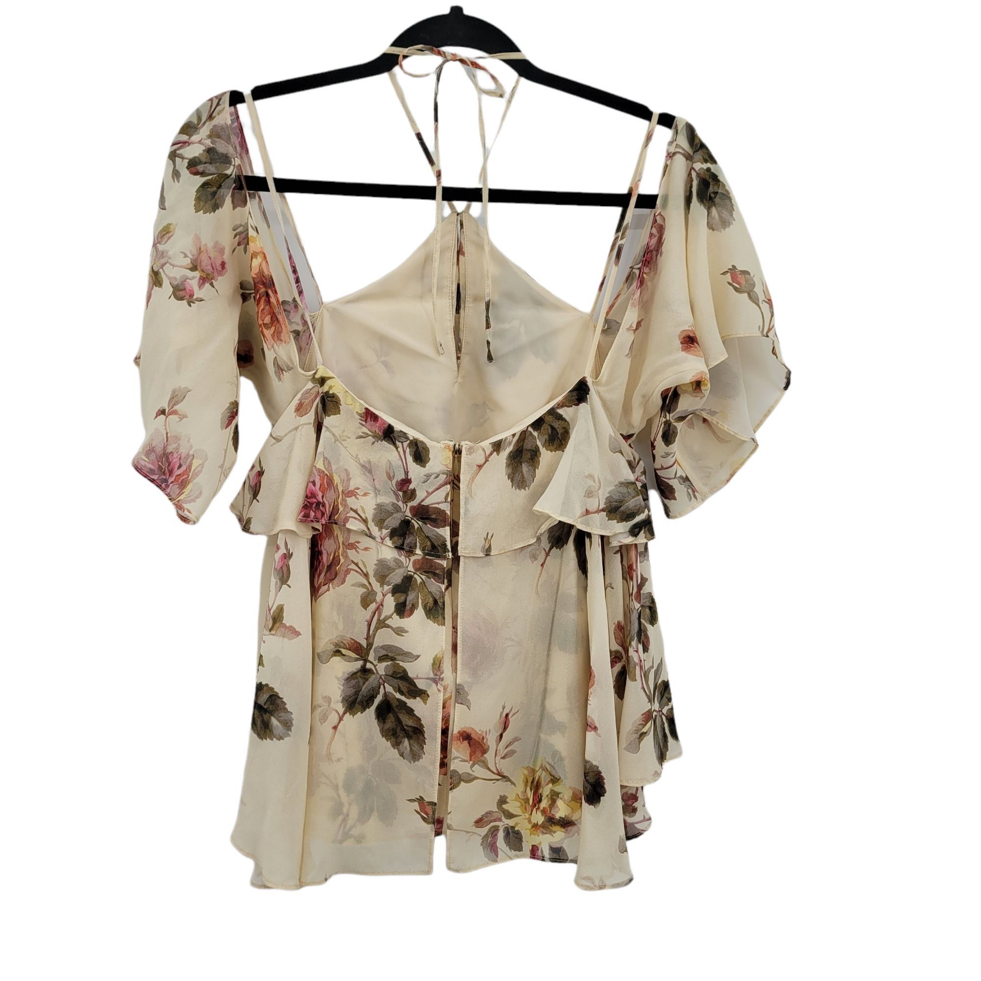 INTERMIX Intermix Silk Top Sz S Cream Feminine Country Floral Strappy Size S / US 4 / IT 40 - 3 Thumbnail
