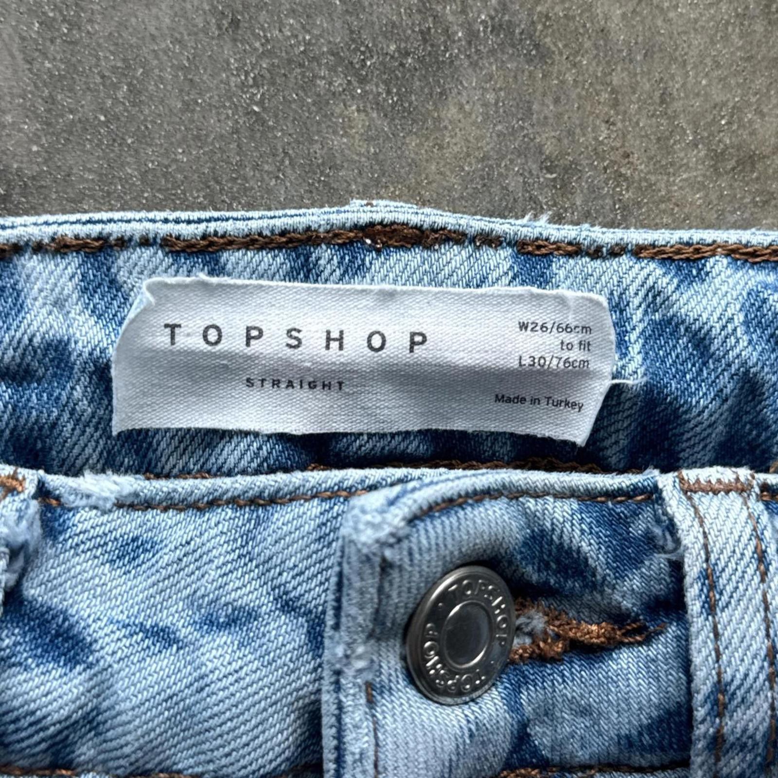 Topshop Heart Print Straight Leg Blue Jeans Topshop Size 42" / US 20 - 5 Thumbnail