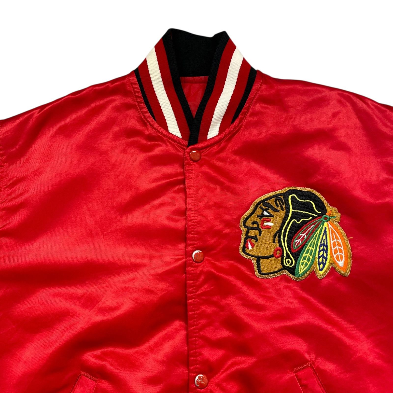 NHL VTG 90s CHICAGO BLACKHAWKS STARTER SATIN JACKET RED SIZE L Size US L / EU 52-54 / 3 - 2 Thumbnail