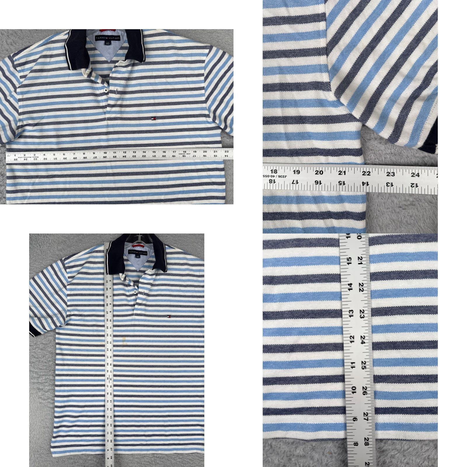 Tommy Hilfiger Tommy Hilfiger Polo Shirt Men Large White Blue Stripe Cotton Short Sleeve READ Size US L / EU 52-54 / 3 - 8 Thumbnail