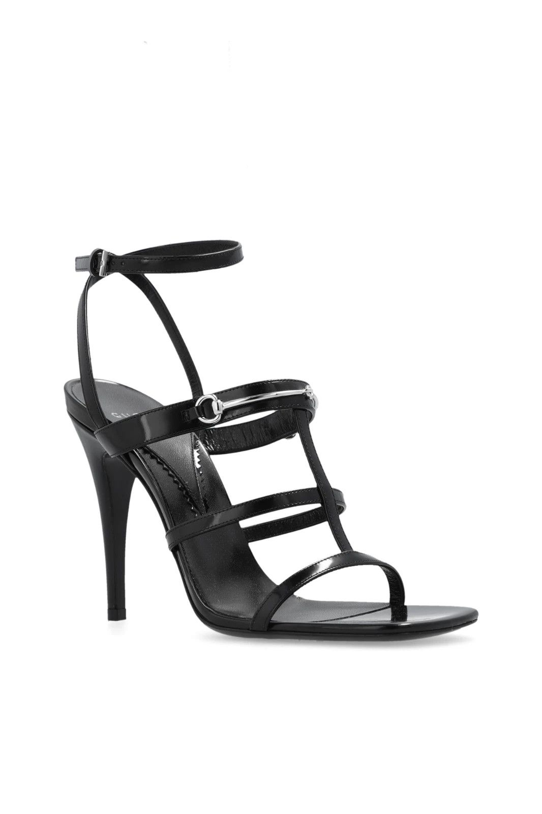 GUCCI Horsebit Black Leather 120mm Strappy Sandals New