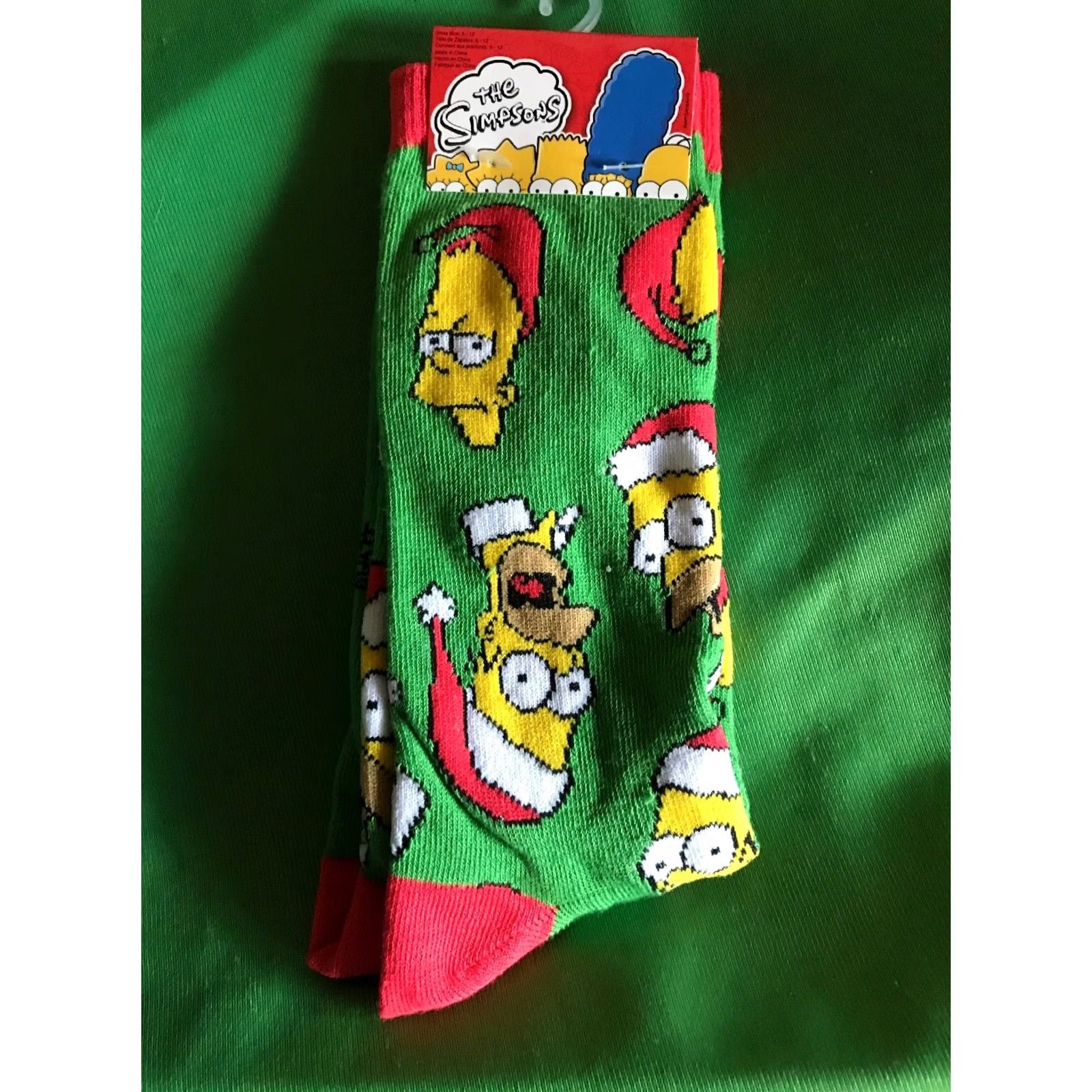 Vintage NEW The SIMPSONS Christmas Crew Socks HOMER & BART In Santa Hats SZ 6-12 Size ONE SIZE - 4 Thumbnail