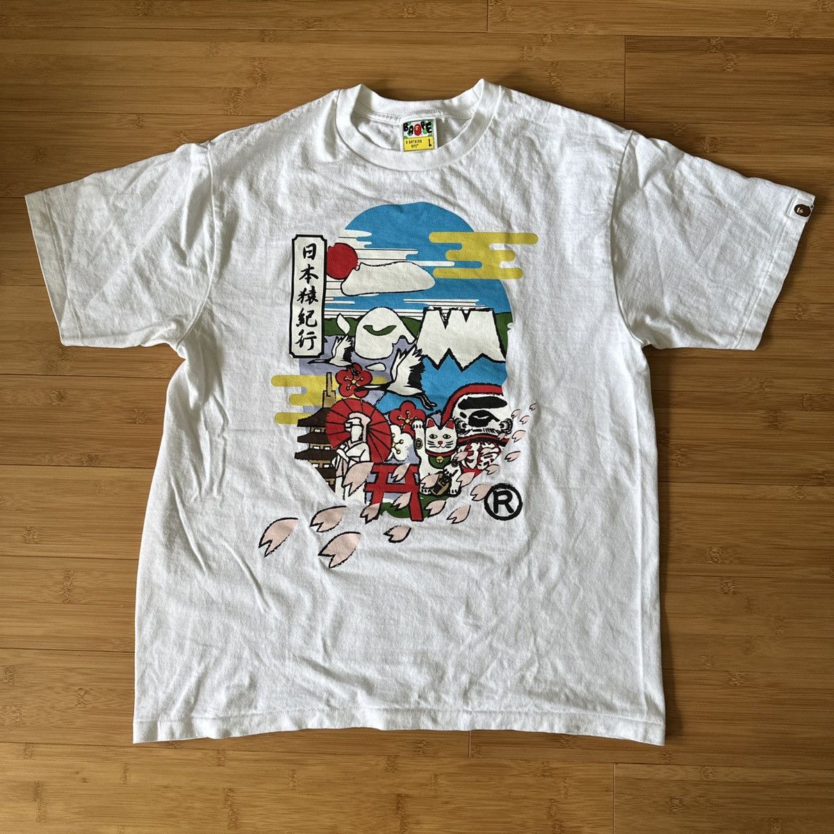 BAPE A Bathing Ape T Shirt Mens L White Cotton Kyoto Japan