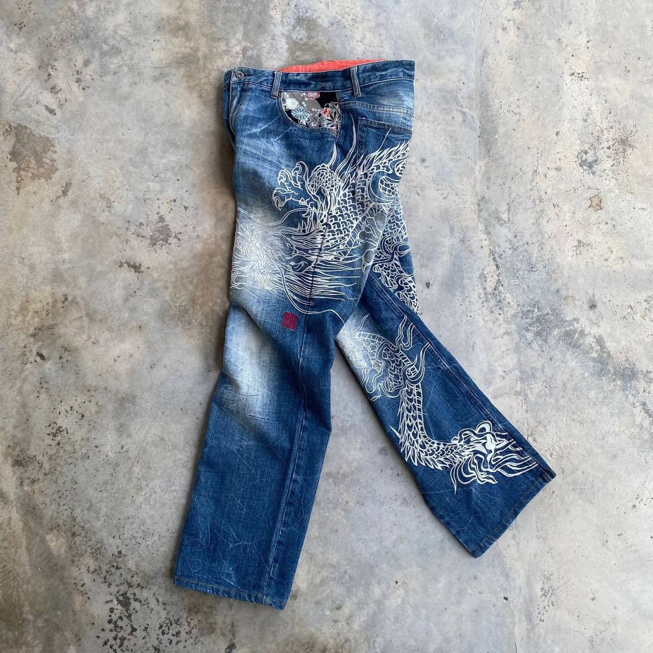 Japan Blue × KOJIMA GENES VINTAGE KARAKURI TAMASHI ECCENTRIC ICONIC DRAGON EMBROIDERED Size US 31 - 1 Thumbnail