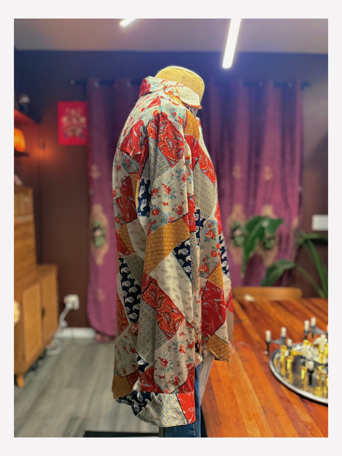 Other Unisex Vintage-Inspired Patchwork Silk Shirt – Bold Boho Size US M / EU 48-50 / 2 - 3 Thumbnail