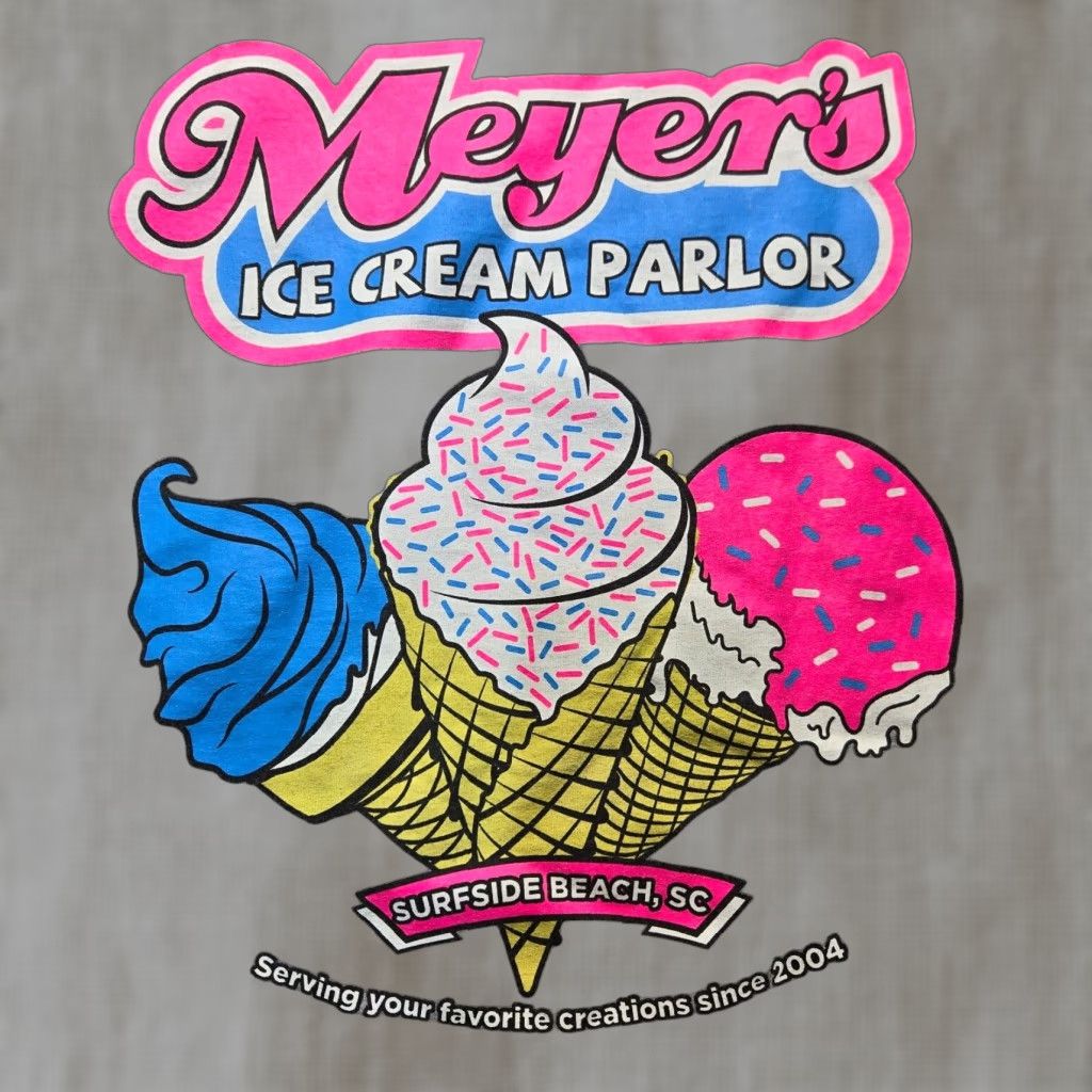 Vintage Surfside Beach SC South Carolina Meyer's Ice Cream Parlor T-Shirt Adult Men's XL Gray Tie-dye Beach Aloha 90s Concert Mens Size US XL / EU 56 / 4 - 1 Thumbnail