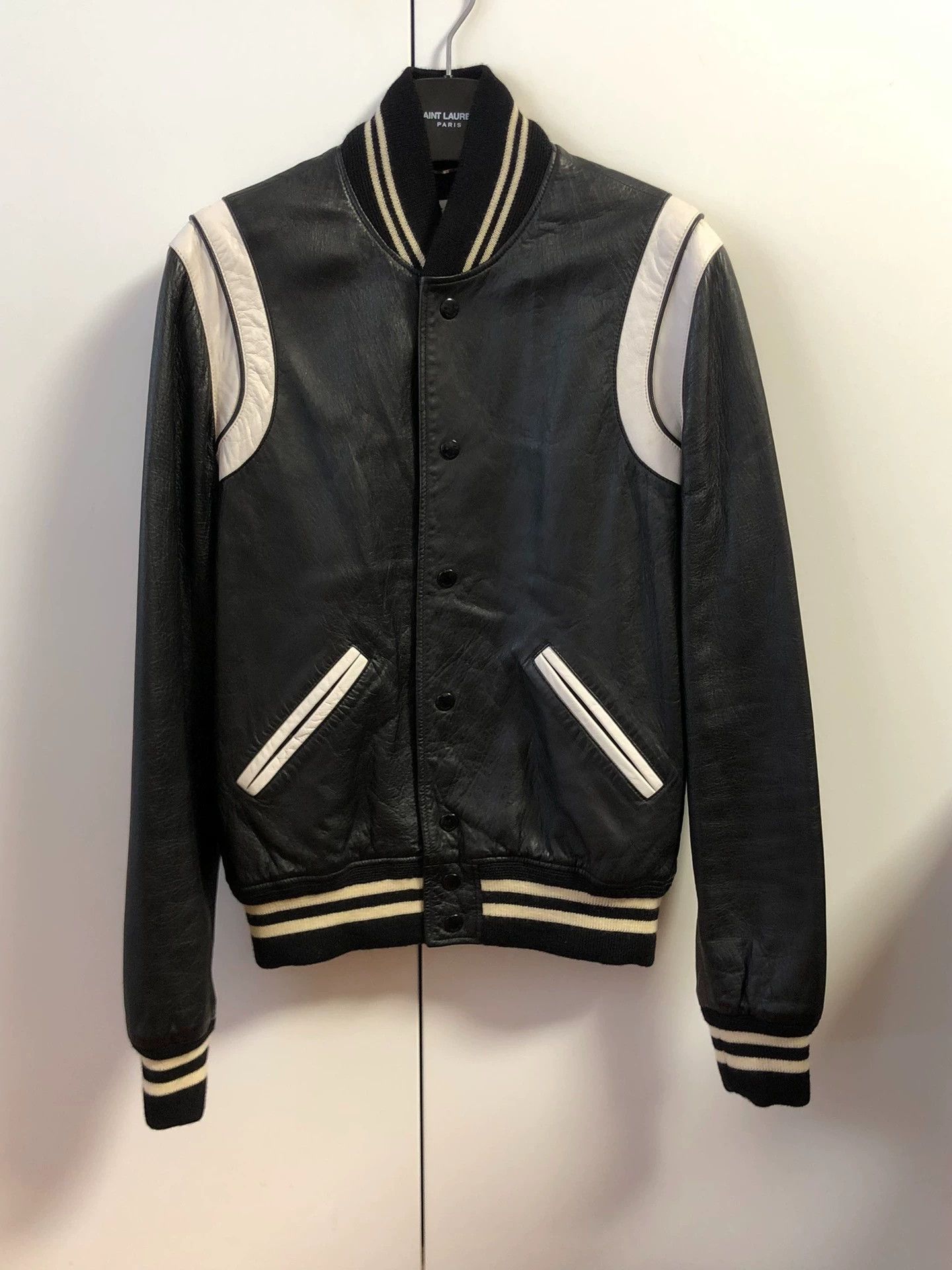 Saint Laurent Paris Saint Laurent Black and White Baseball Jacket (SLP) Size US S / EU 44-46 / 1 - 1 Thumbnail