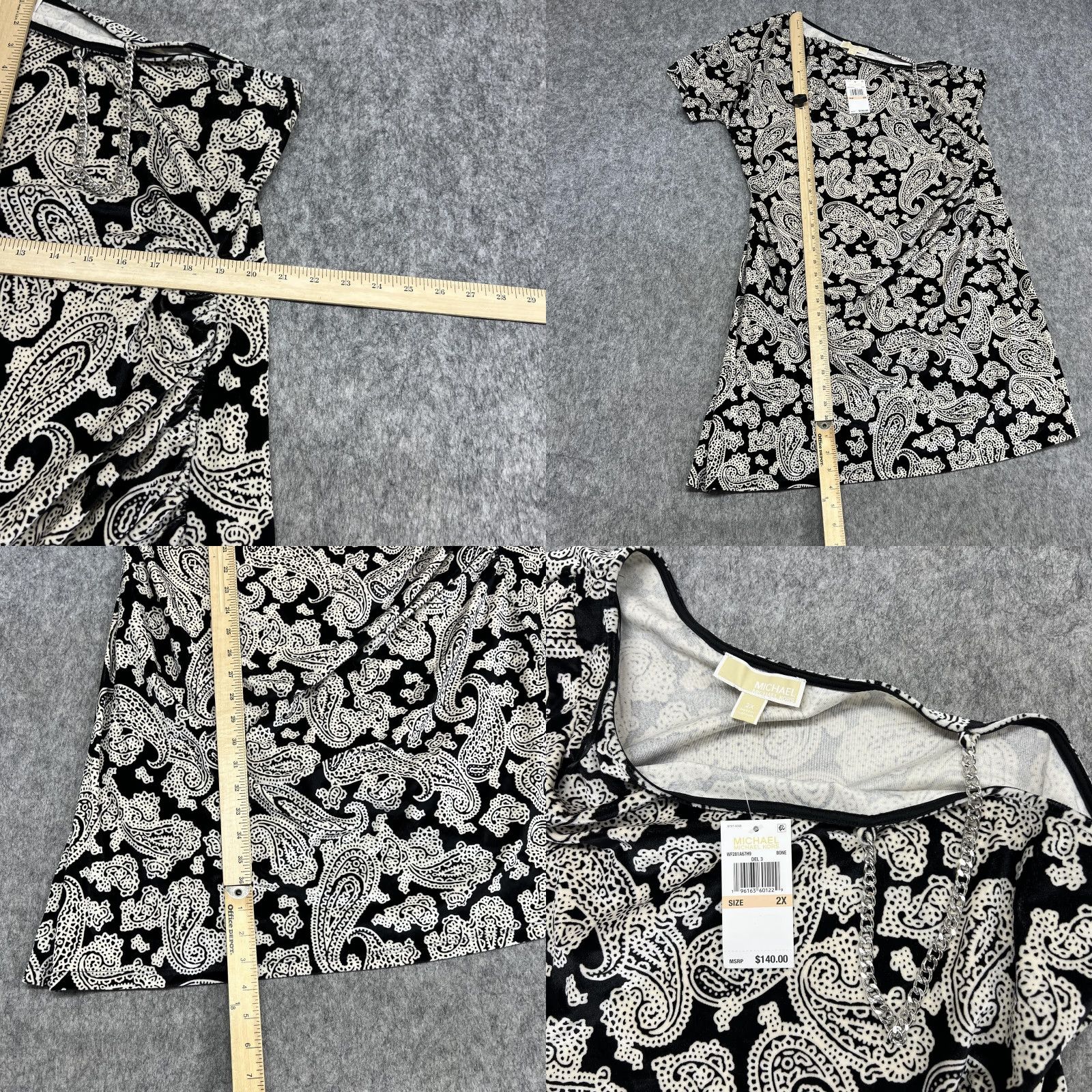 Vintage Michael Michael Kors Dress Womens 2X Black Paisley Ruched Jersey Sheath Short Size XXL / US 16-18 / IT 52-54 - 8 Thumbnail