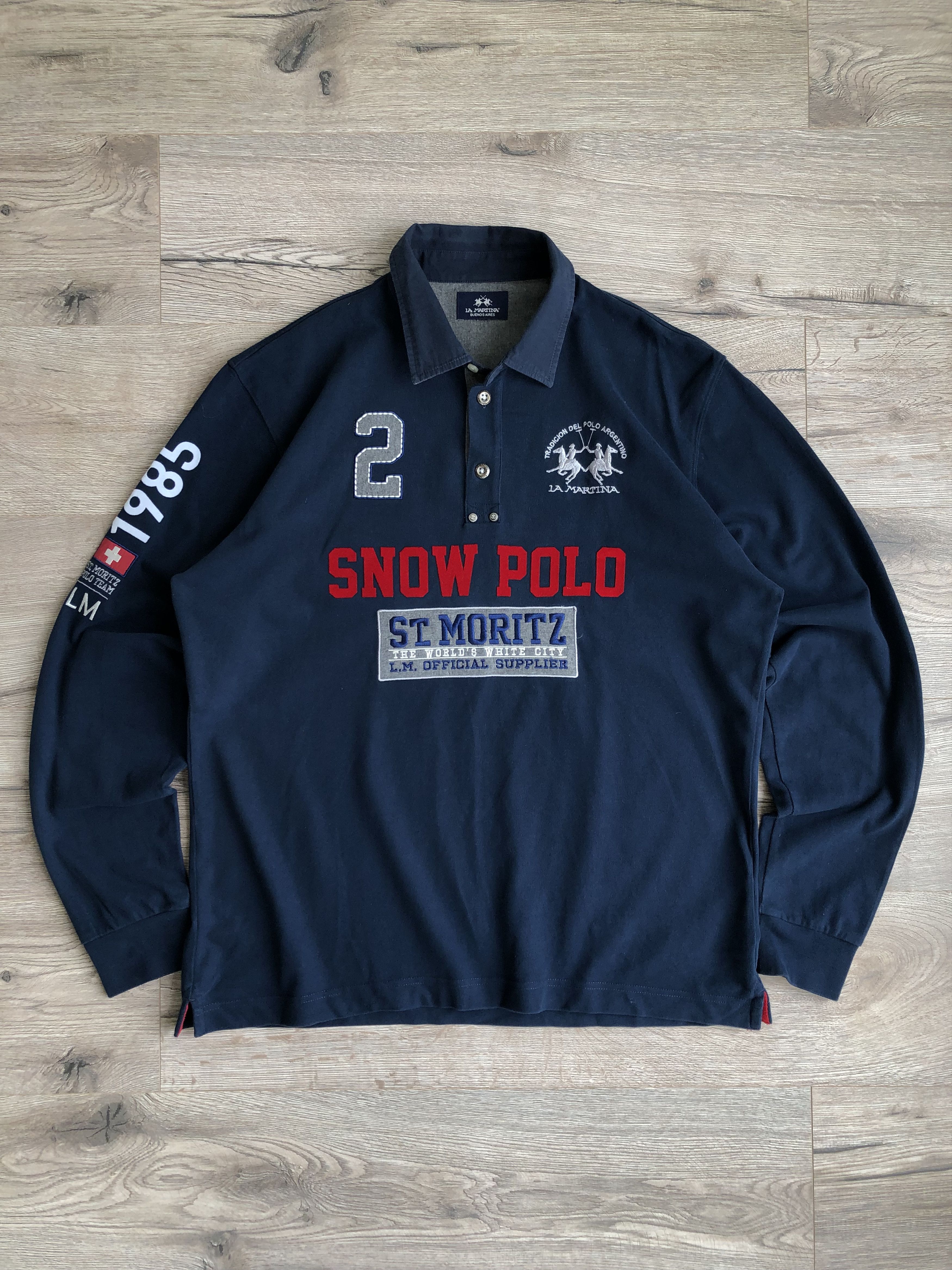 image of La Martina St. Moritz Snow Polo Rugby Shirt Vintage in Navy, Men's (Size Large)