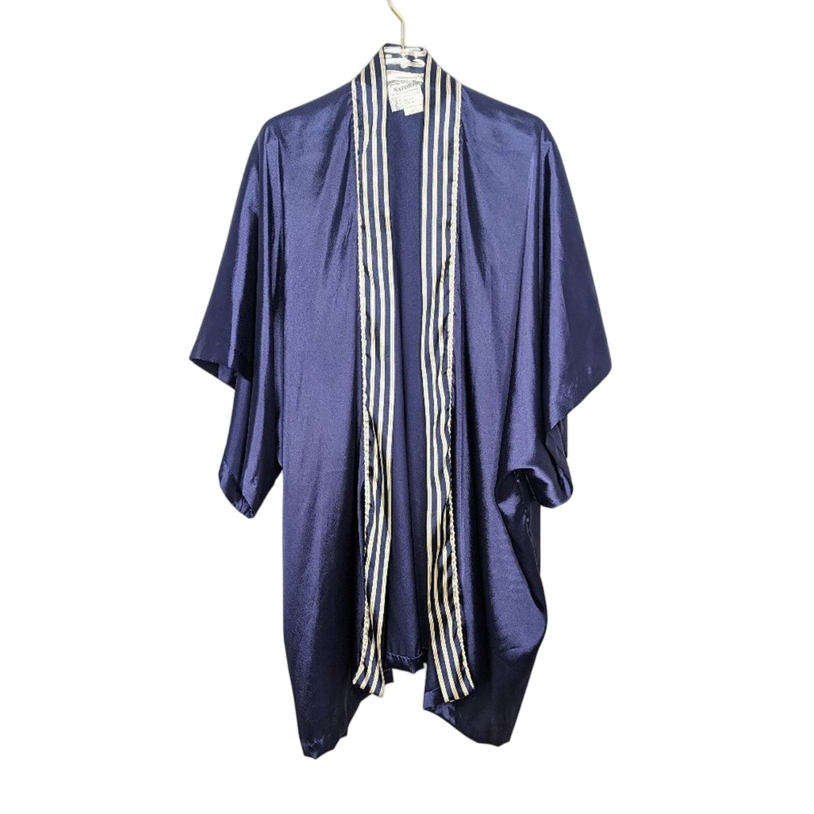 Other Natori Navy Blue Satin Short Kimono Sleeve Robe Open Front Size ONE SIZE - 1 Thumbnail