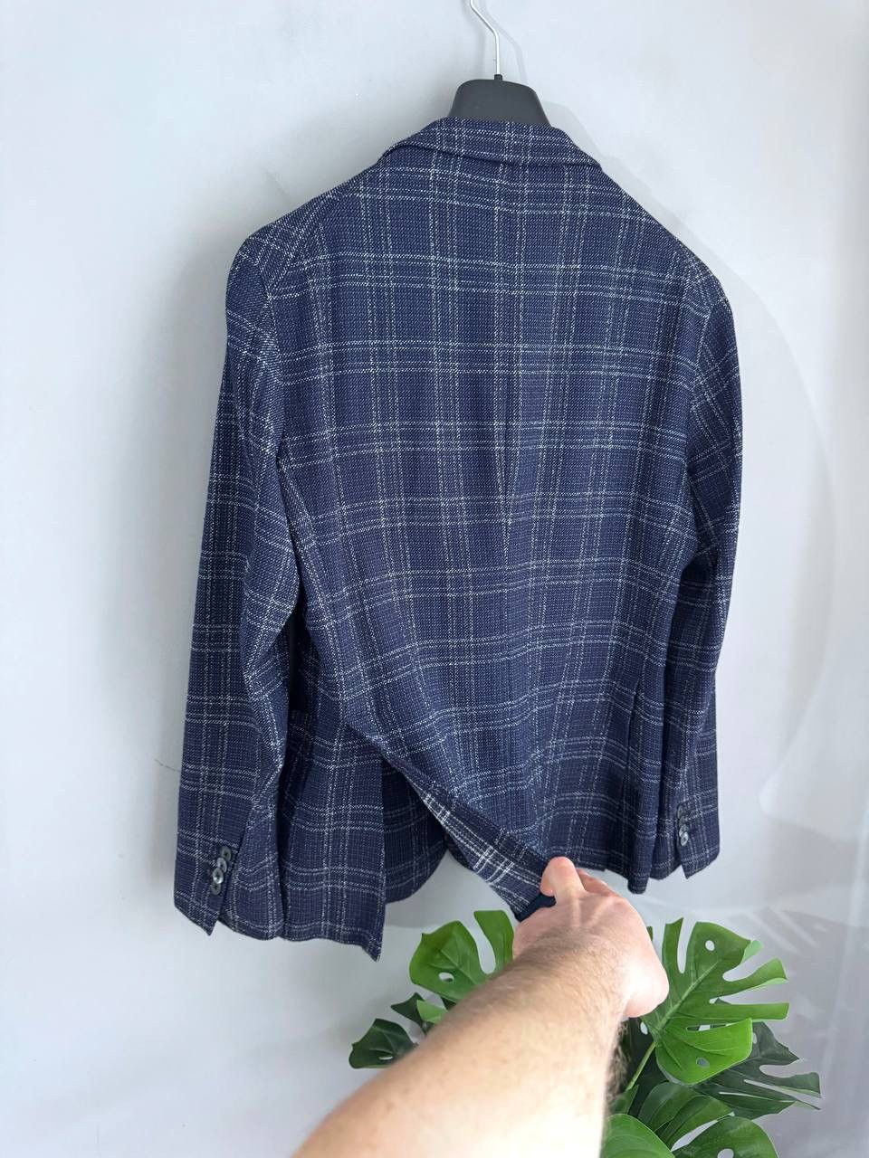 Paoloni Paoloni Men's Blazer Wool/Cotton Dark Blue Check, Size 52 Size 52R - 18 Thumbnail
