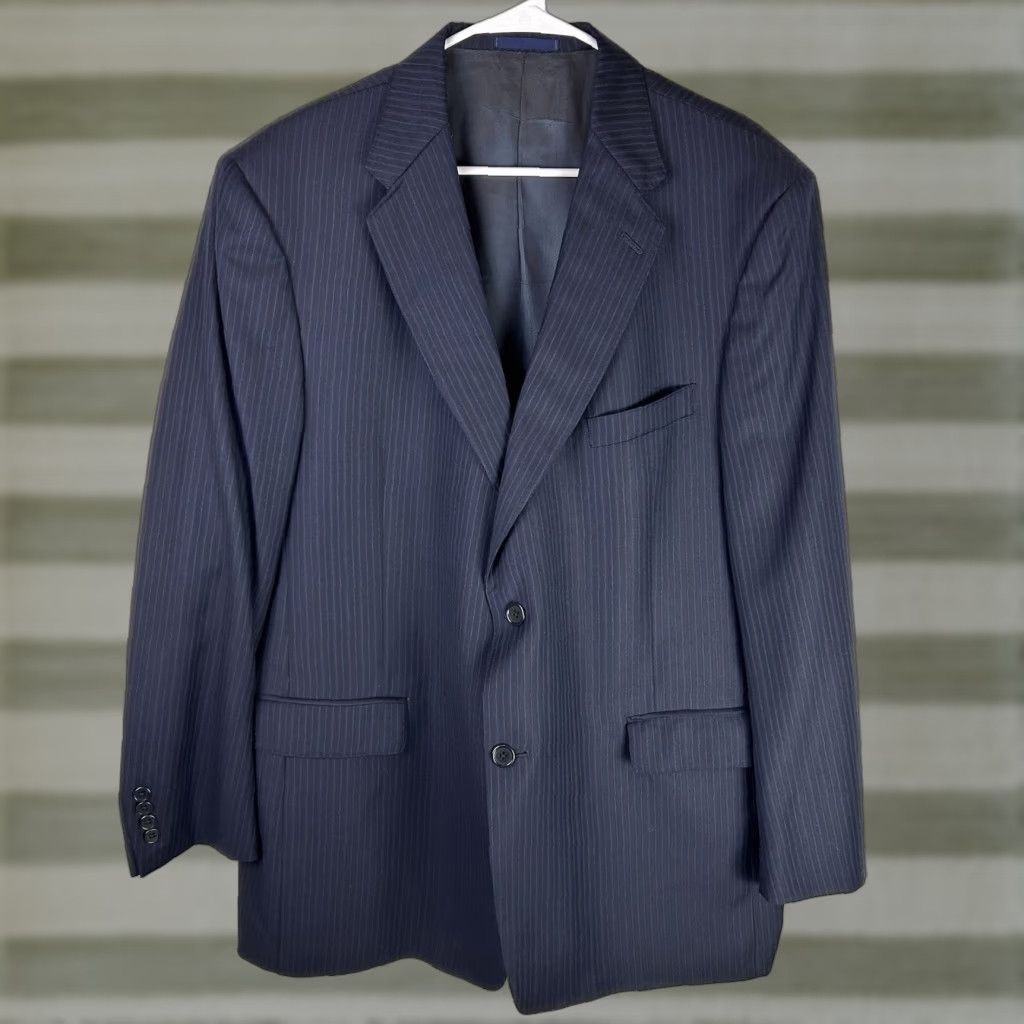 Daniel Cremieux Loro Piana Blue Pinstripe Blazer Mens 46R Wool Sport Coat Notch Lapel Two-Button
