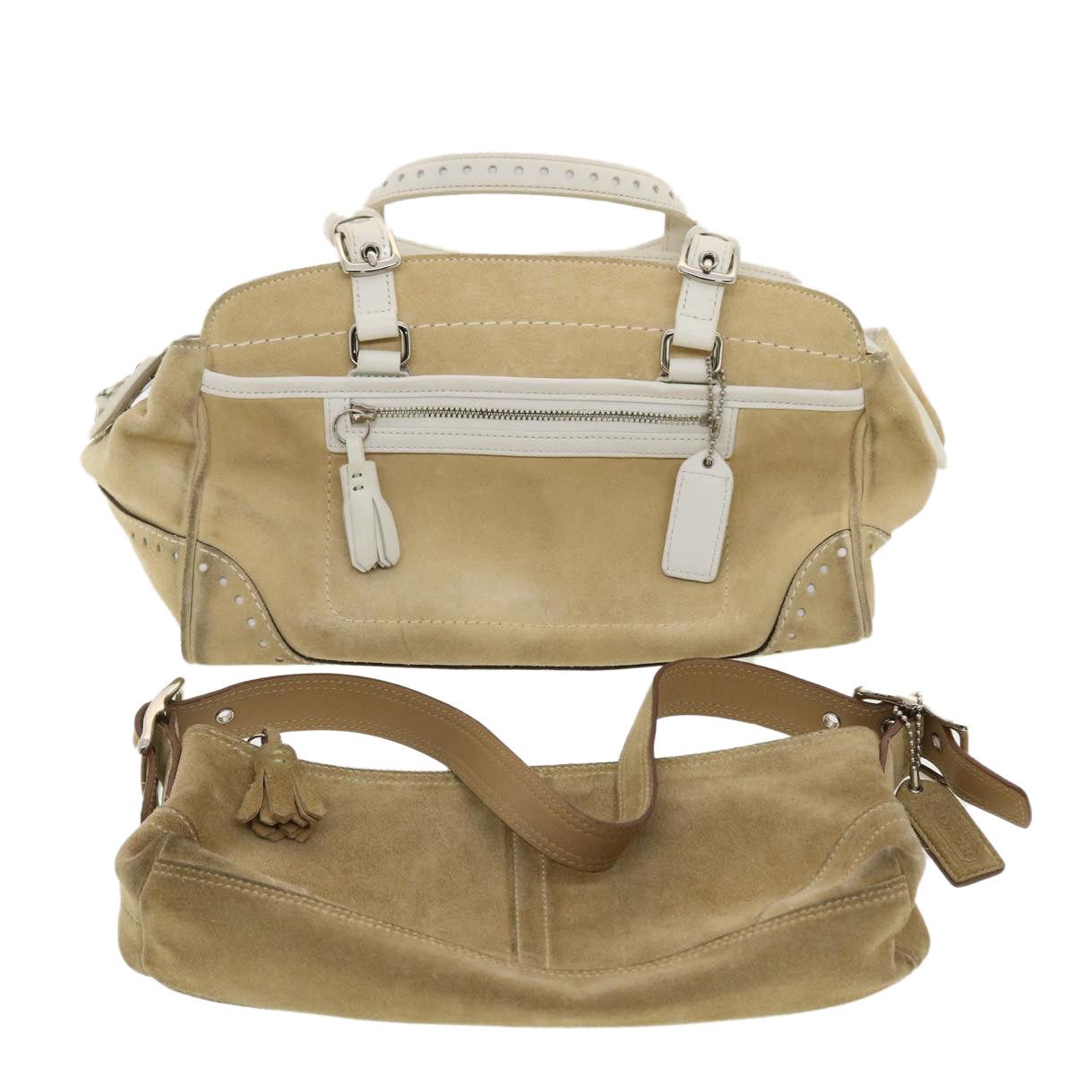 image of Coach Shoulder Bag Suede 2Set Beige White Auth 39846 in Black, Women's