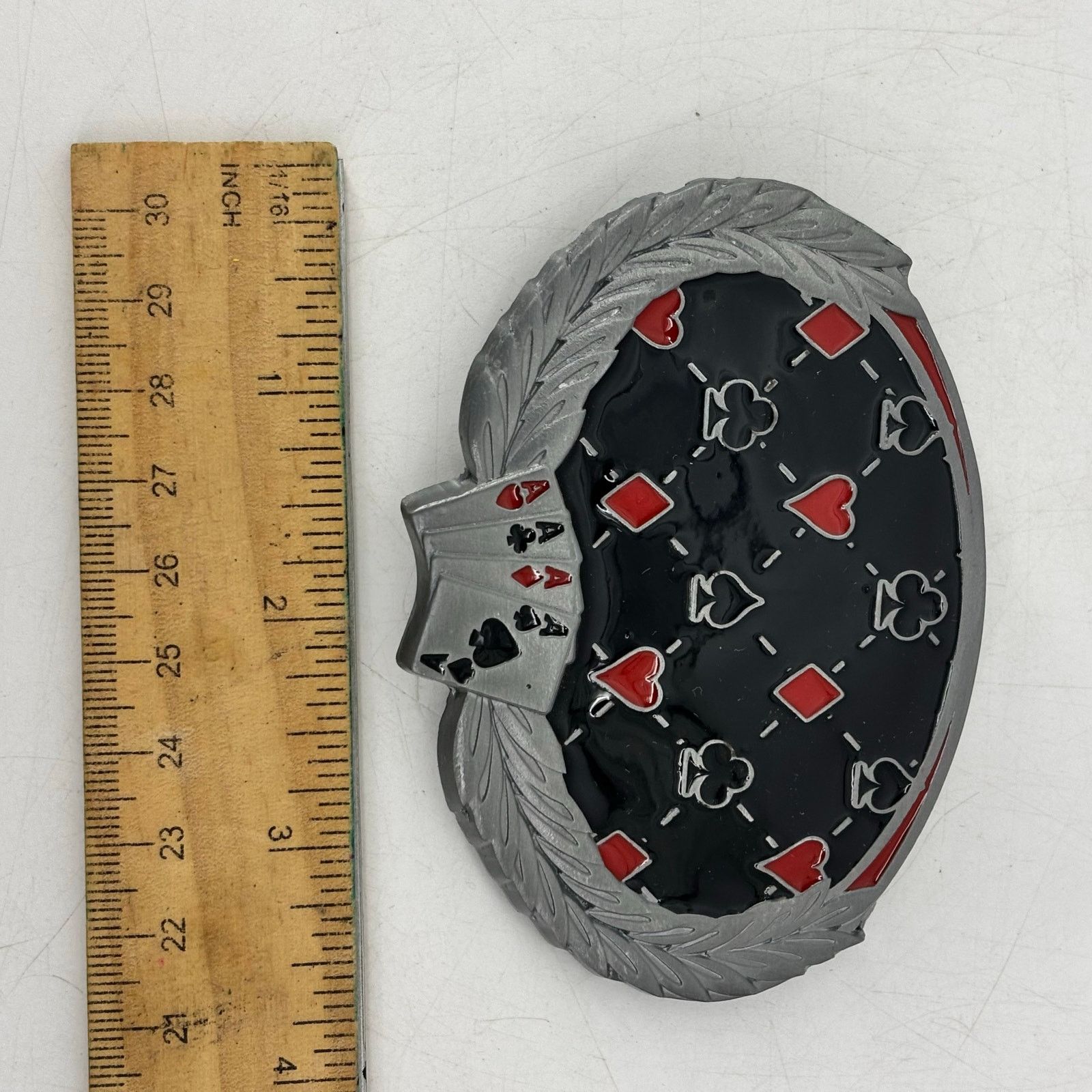 Vintage Great American Belt Buckle Poker Four Aces Black Red Enamel Size ONE SIZE - 6 Thumbnail