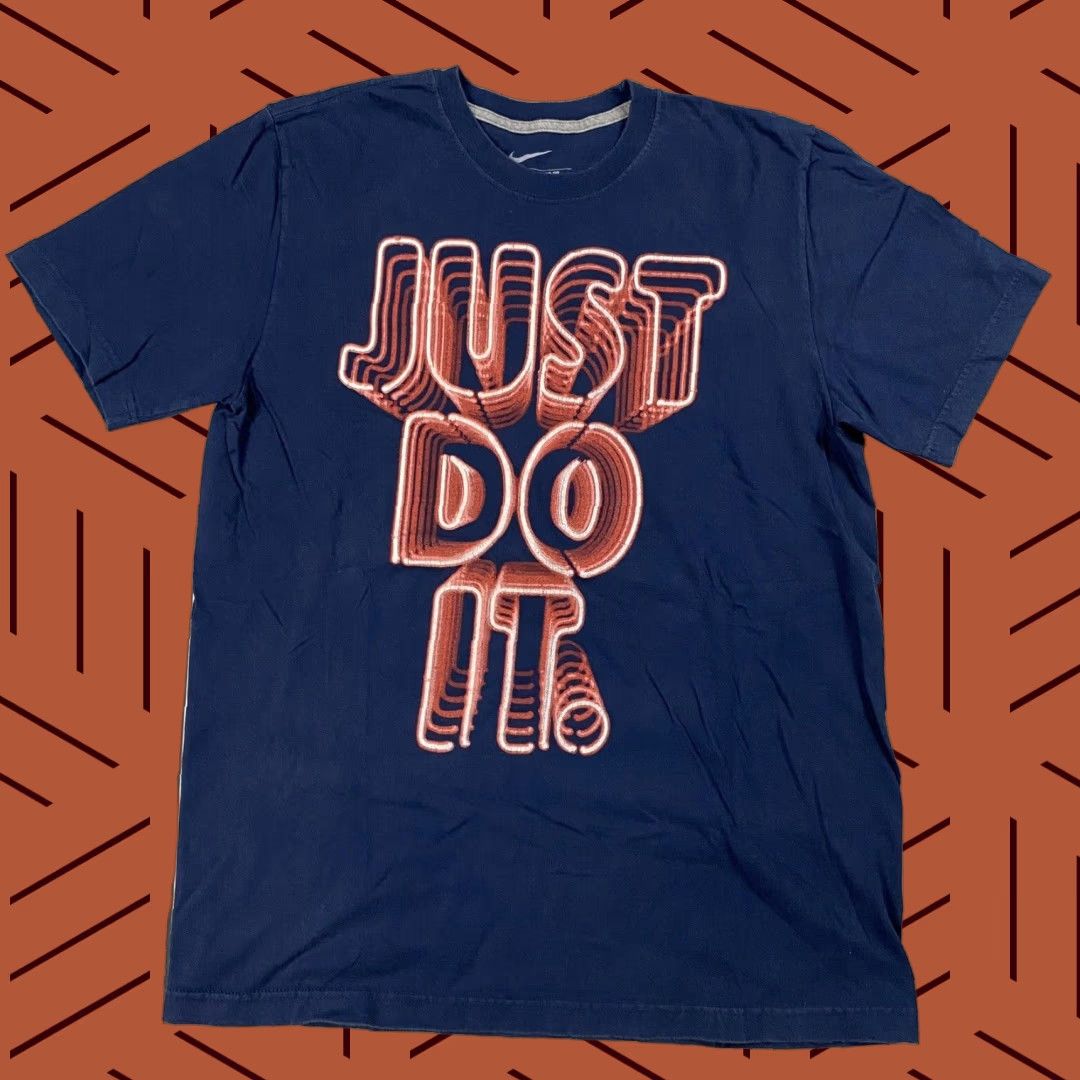 Nike VINTAGE Nike Shirt Mens L Adult Large Blue Neon Sign Just Do It Graphic T-Shirt 2000s Nike Dri-Fit Mens Size US L / EU 52-54 / 3 - 1 Thumbnail