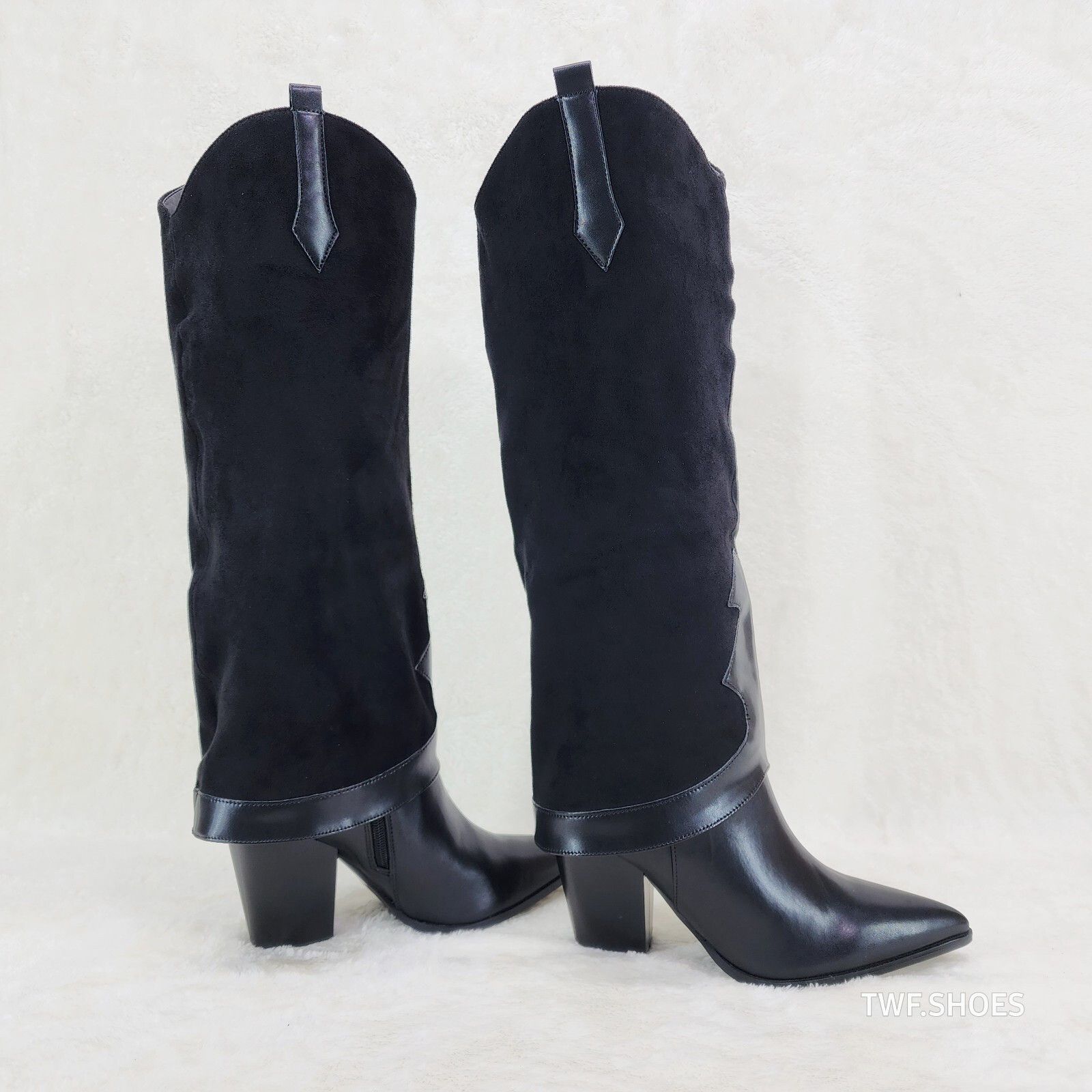 Other Branded Black Skirted Fold Over Western Knee High Cowgirl Bo Size US 9 / IT 39 - 5 Thumbnail