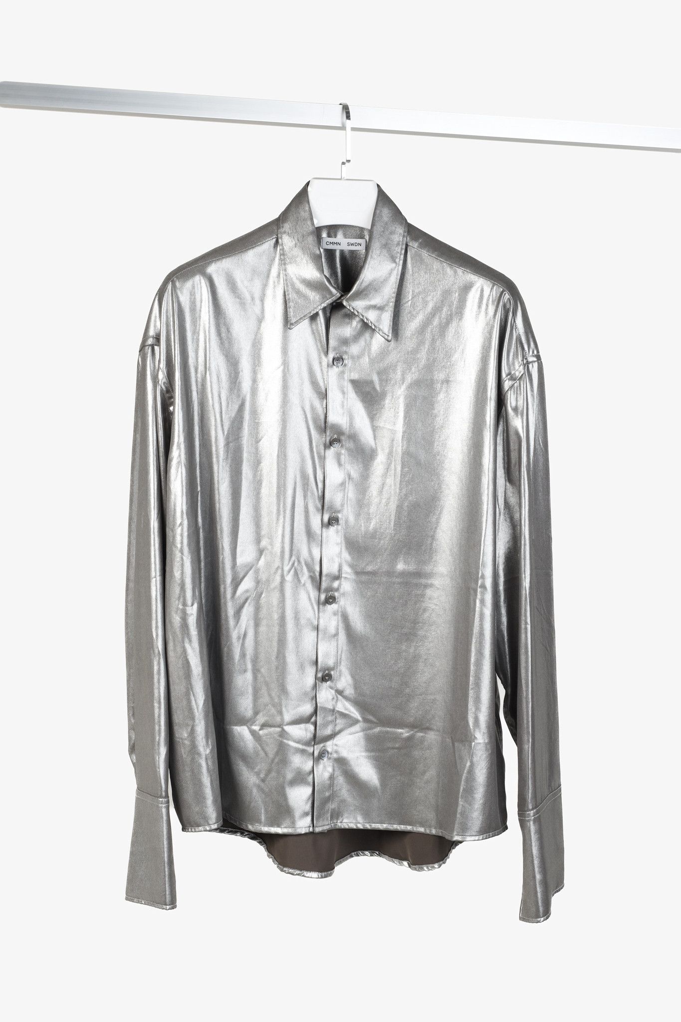 CMMN SWDN CMMN SWDN Cecil Light Lame Metallic Silver Button Up Shirt Size US M / EU 48-50 / 2 - 1 Thumbnail