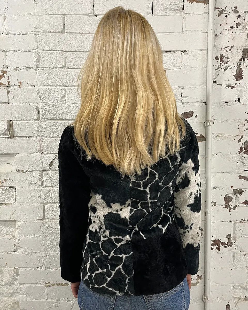 Kenzo 1990s Kenzo Black & Cream Animal Print Faux Fur Blazer Jacket Size S / US 4 / IT 40 - 3 Thumbnail