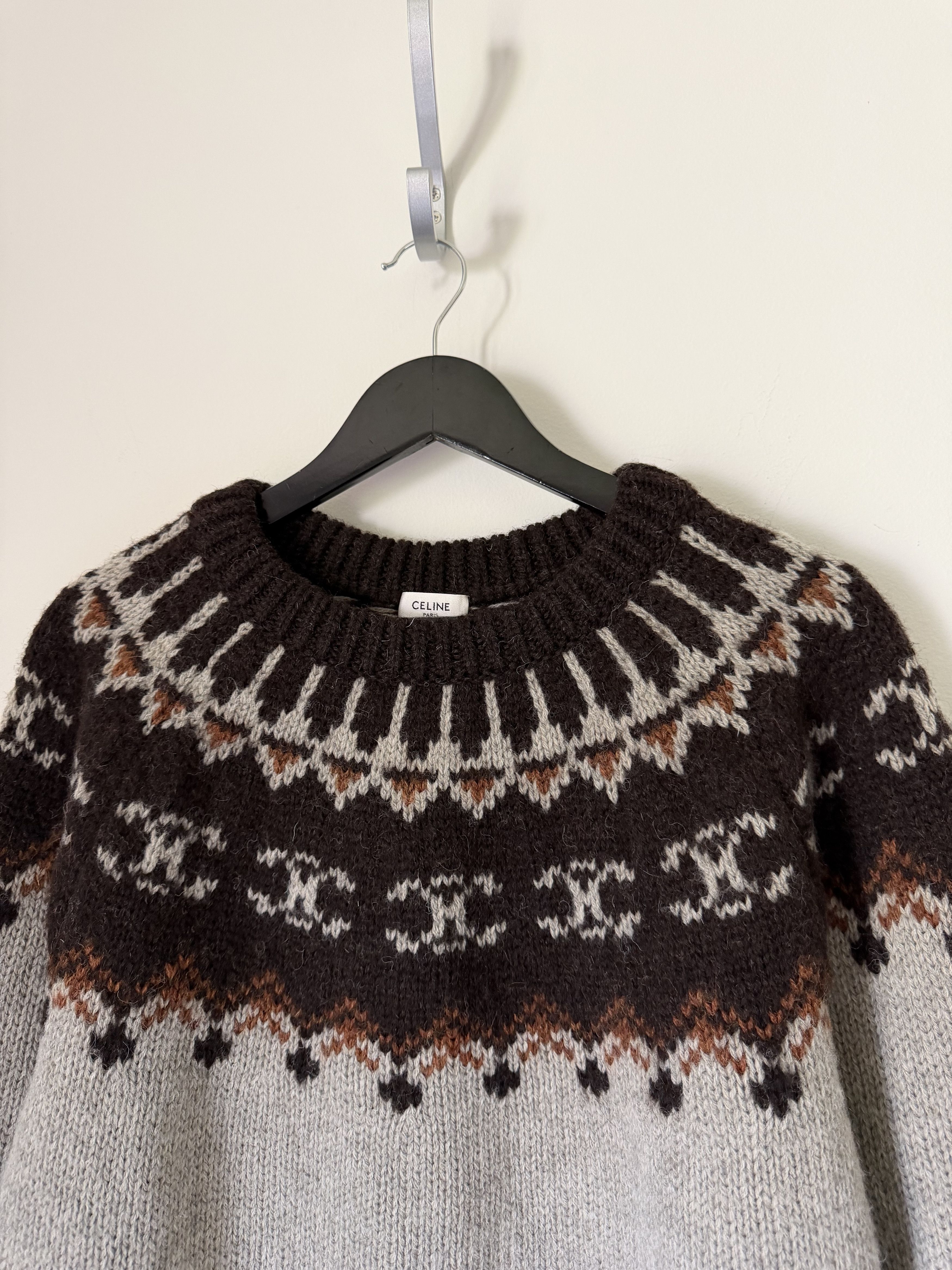 Celine Celine Fair Isle Wool Sweater in Gray Size US XL / EU 56 / 4 - 2 Thumbnail