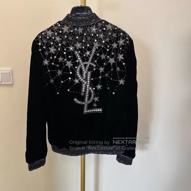 Saint Laurent Paris Saint Laurent Paris Starry Velvet Stud Baseball Jacket i Size XS / US 0-2 / IT 36-38 - 3 Thumbnail