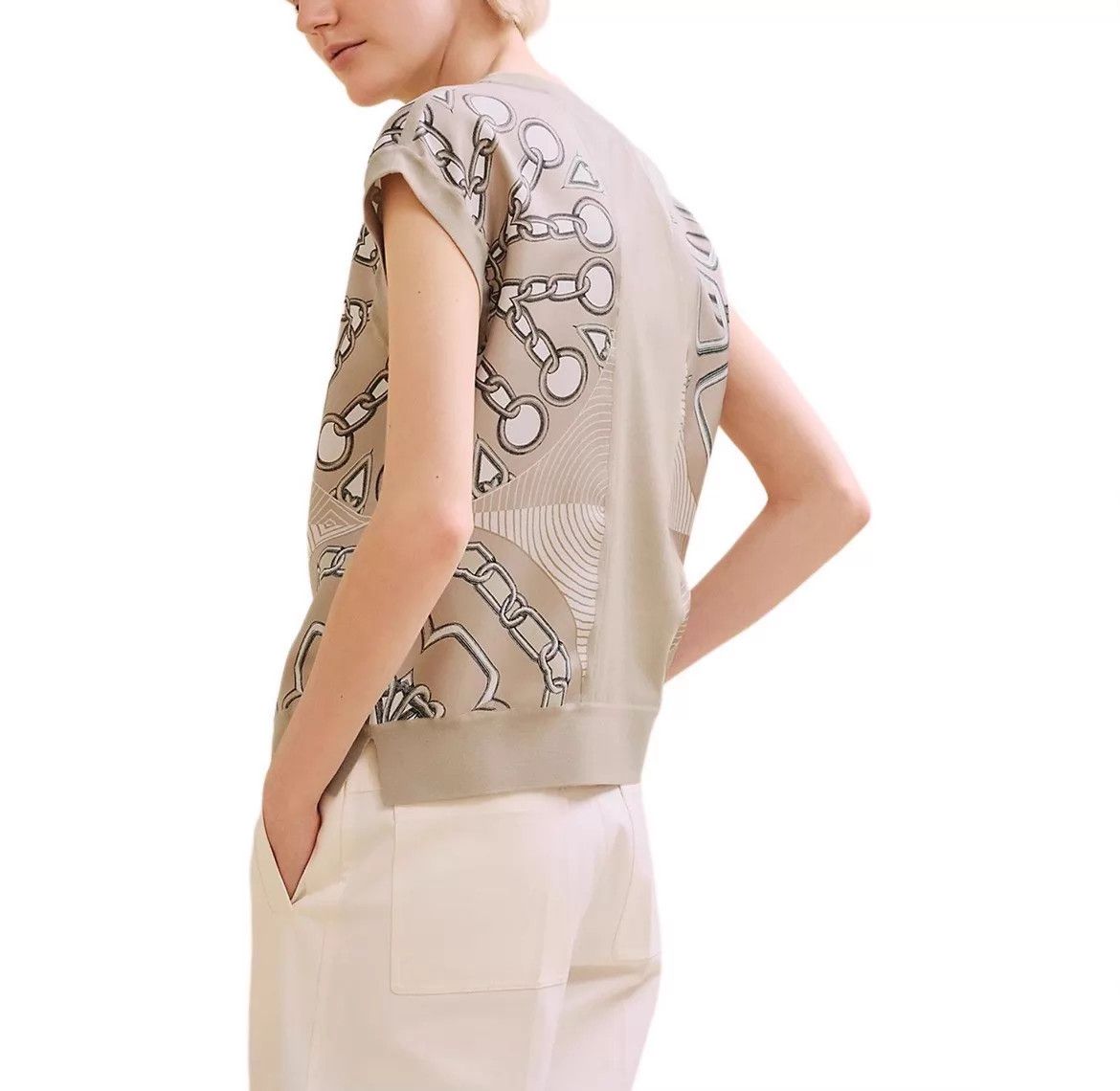 Hermes HERMES Beige Short Chain Geo Print Knitted Satin Women's 34 Size XS / US 0-2 / IT 36-38 - 8 Thumbnail
