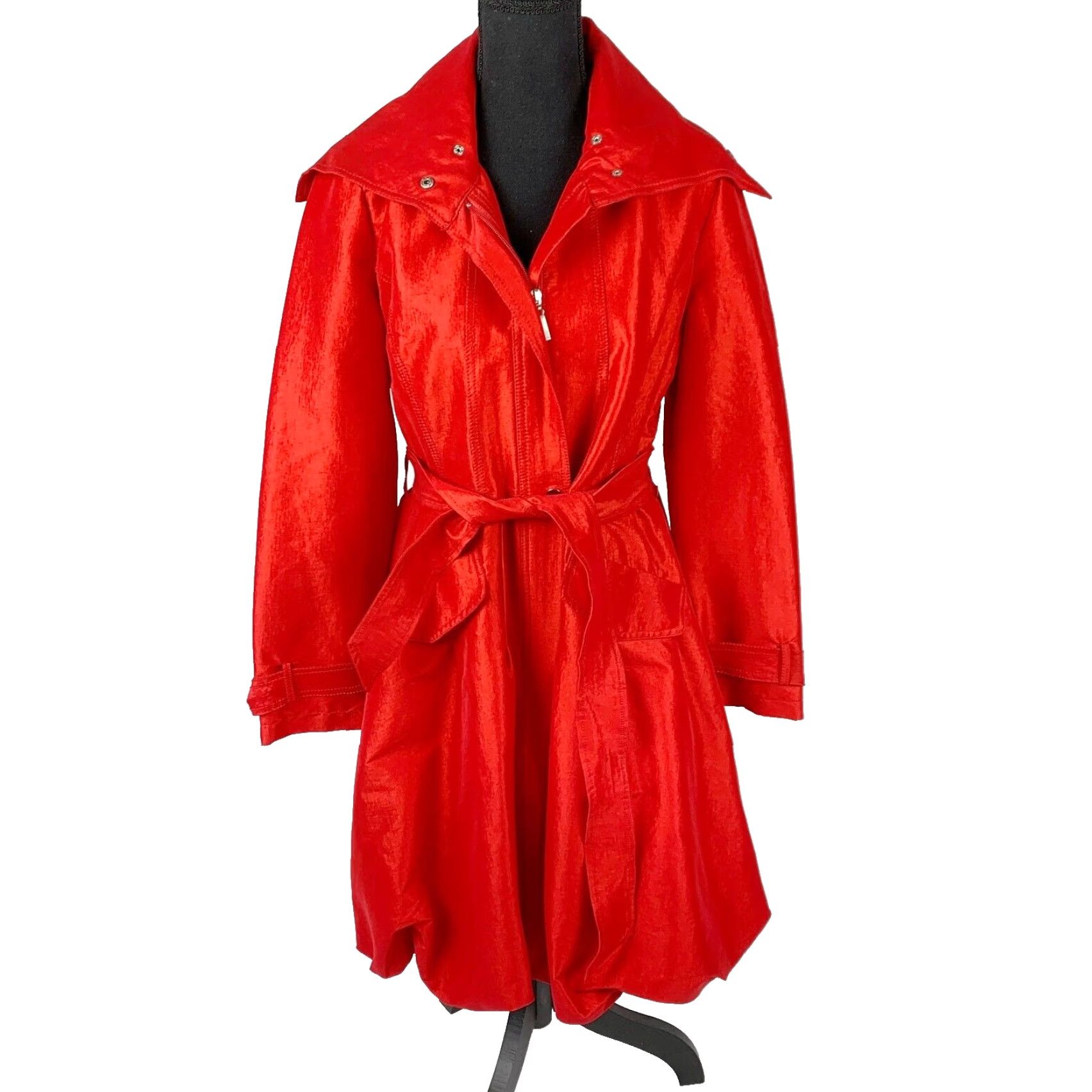 Vintage VINTAGE Due Per Due Oversized Structured Collar Red Belted Jacket Coat Small NWT Women Trench Coat Stories? Size S / US 4 / IT 40 - 2 Thumbnail