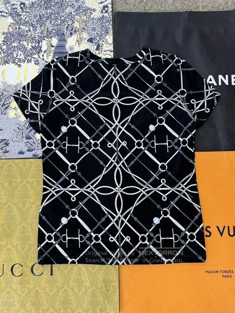 Hermes Black Chain Printed Short Sleeve T-Shirt