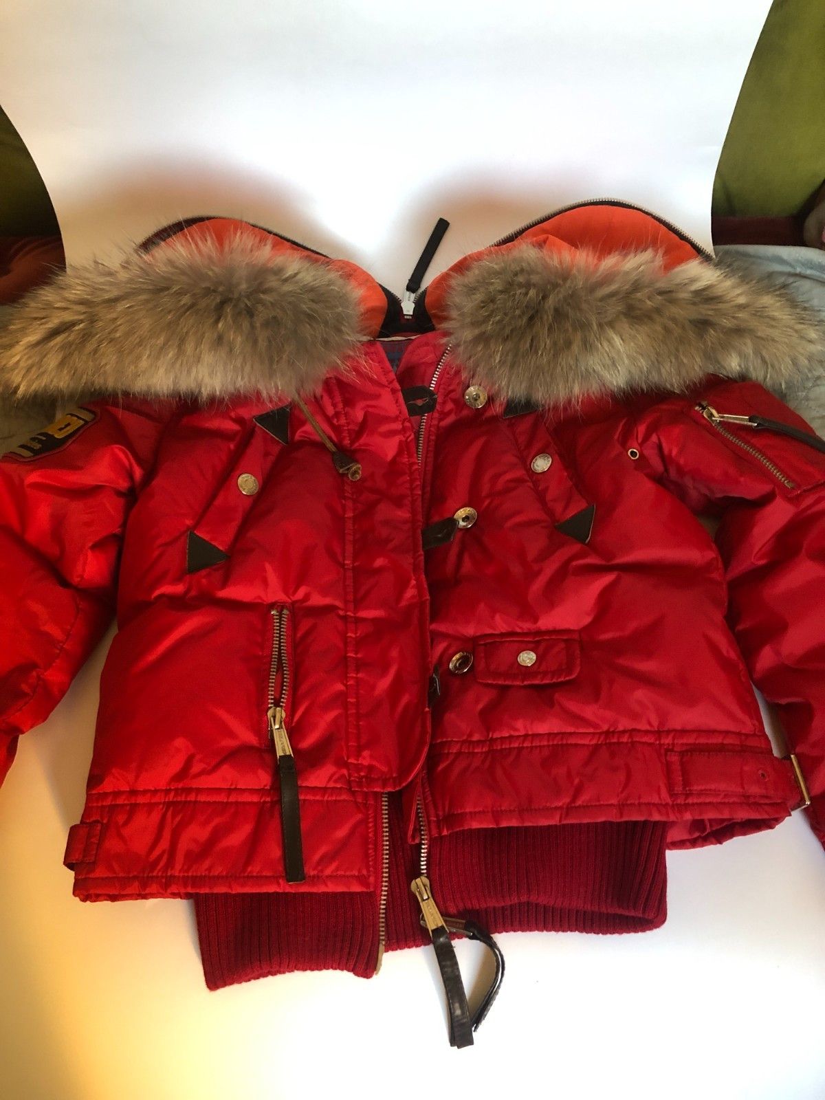 Dsquared2 Pre Dsquared Fighting Dudes Red Zip Fur Down Jacket 40 Size S / US 4 / IT 40 - 4 Thumbnail