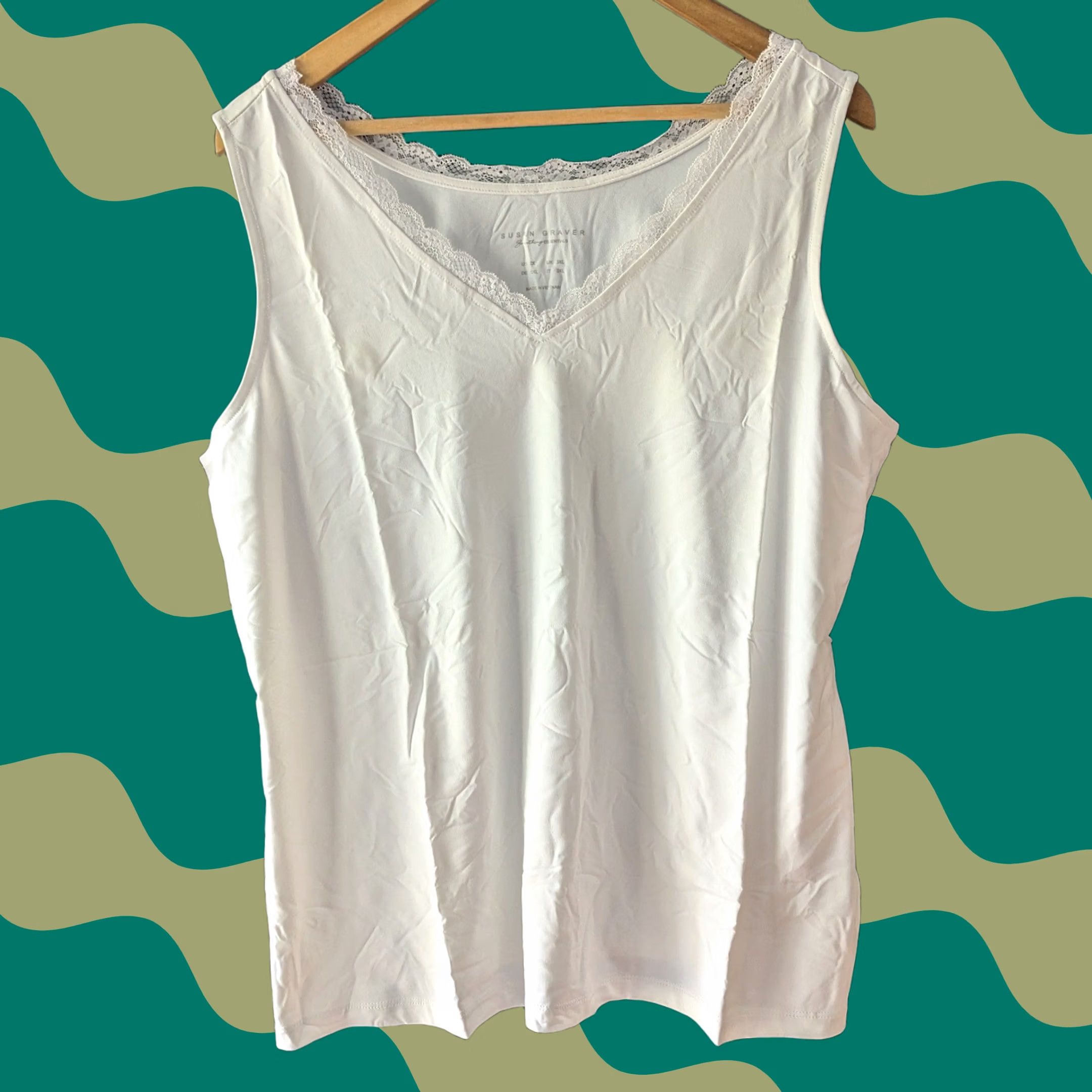 Vintage Susan Graver Essentials Camisole Tank Top Womens 2X Lace Trim V-Neck White Plus Size Tank Top Womens 2X Size XXL / US 16-18 / IT 52-54 - 1 Thumbnail