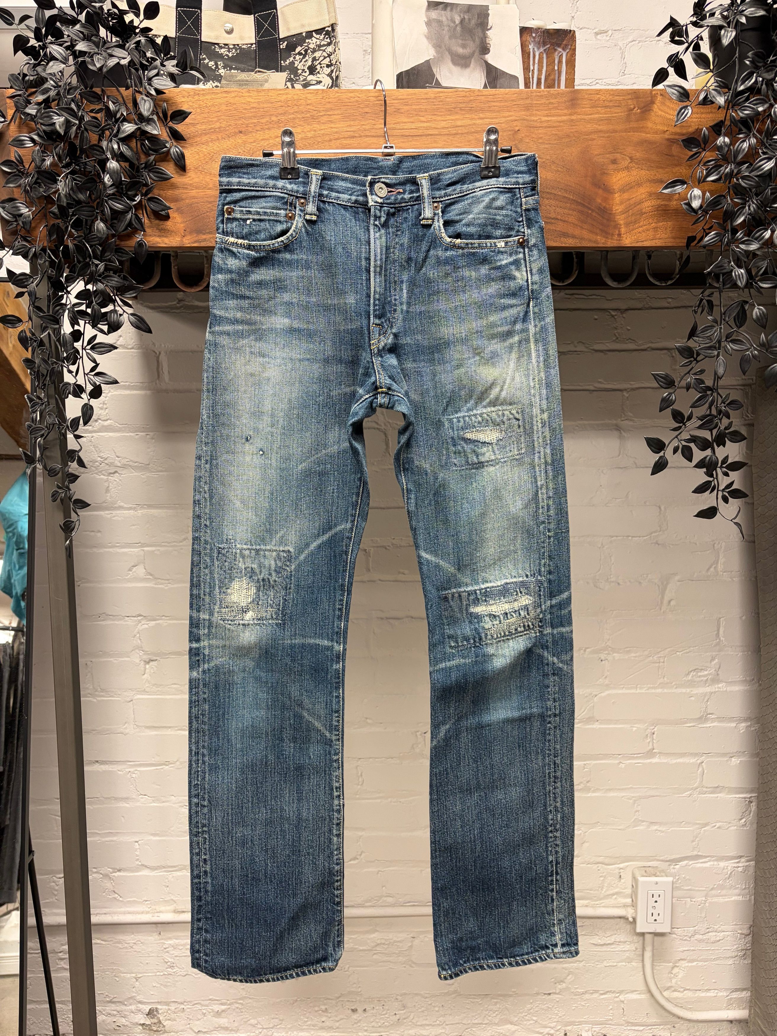 Kapital Kapital ‘Sashiko Repaired’ Low Rise Dark Wash Blue Flared Denim Size US 30 / EU 46 - 1 Thumbnail