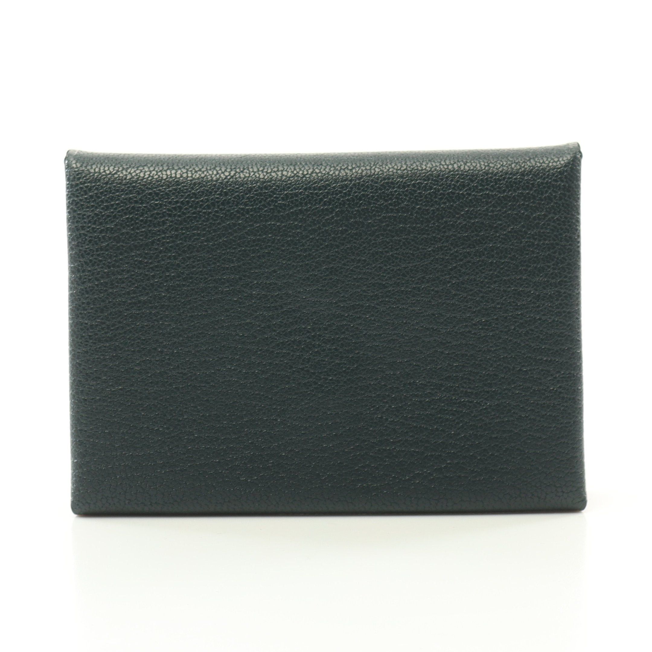 Hermes Hermes Calviduo Vert Anglais Coin Purse Chevre Dark Green Silver Hardware Double Engraved Size ONE SIZE - 1 Thumbnail