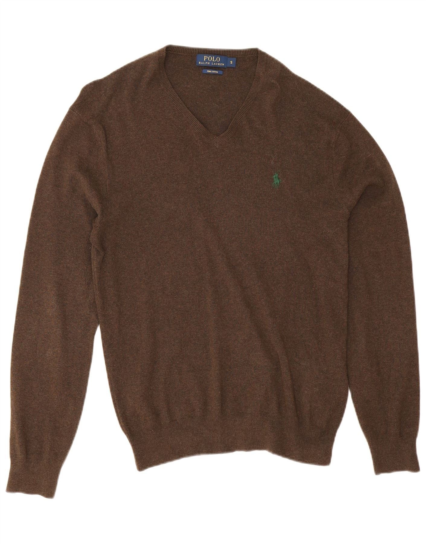 Polo Ralph Lauren Mens V-Neck Jumper Sweater Small Brown Cotton Size US XL / EU 56 / 4 - 1 Thumbnail