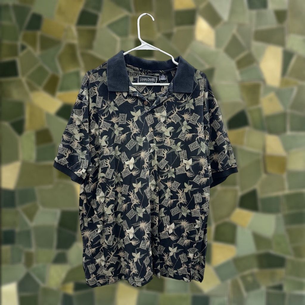 Ocean Pacific VINTAGE Ocean Pacific Menswear Polo Shirt Black Hawaiian XL Short Sleeve Mens Shirt 80s 90s Beach Golf Size US XL / EU 56 / 4 - 1 Thumbnail