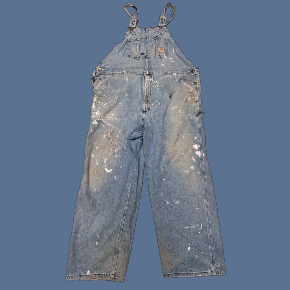 Carhartt Carhartt Bib Overalls Mens 44 Denim Blue Distressed Grunge Cotton Denim Jeans 44X30 Bib Overalls Mens Size US 44 / EU 60 - 1 Thumbnail