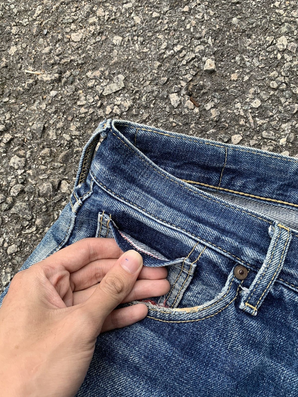Jean × Kamakura Kamakura Red Button Fly Japanese Selvedge Distressed Denim🎌 Size US 33 - 13 Thumbnail