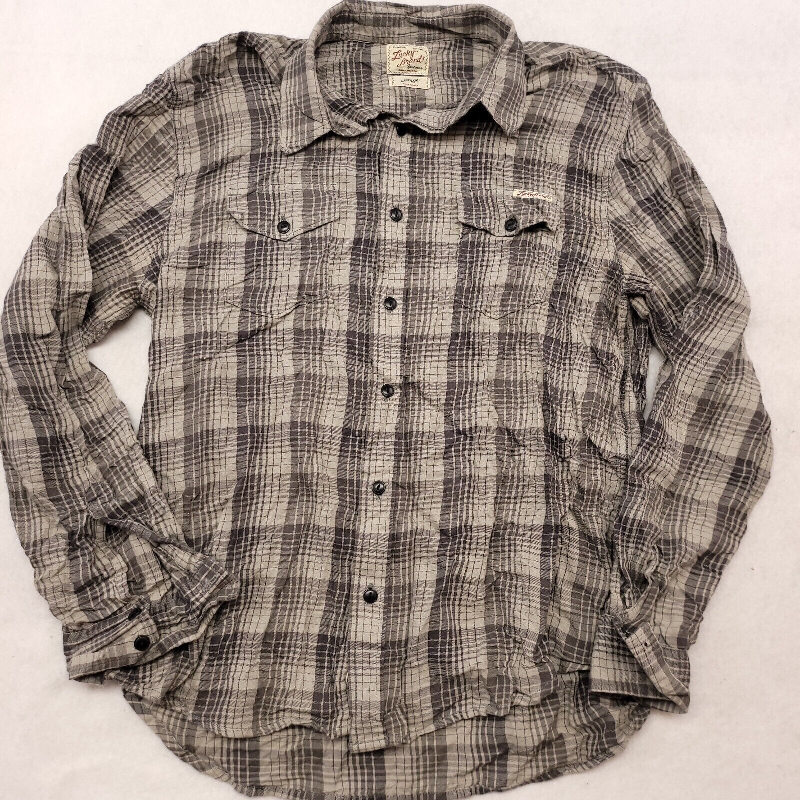 Lucky Brand Lucky Brand Madras Flannel Button Up Shirt Mens Size L Gray Size US L / EU 52-54 / 3 - 2 Thumbnail