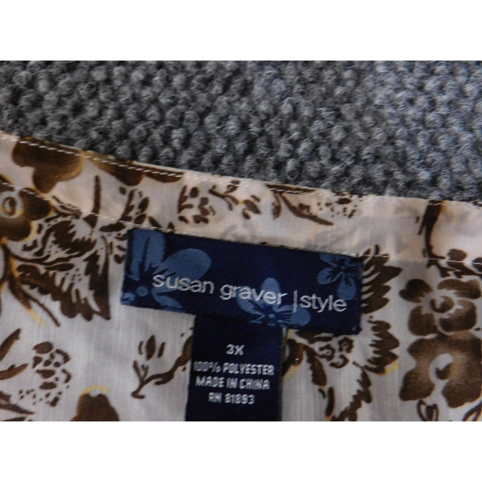 Vintage Susan Graver Shirt Womens 3X Brown Floral Tunic 3/4 Sleeve Lightweight Sheer Size XXL / US 16-18 / IT 52-54 - 6 Thumbnail