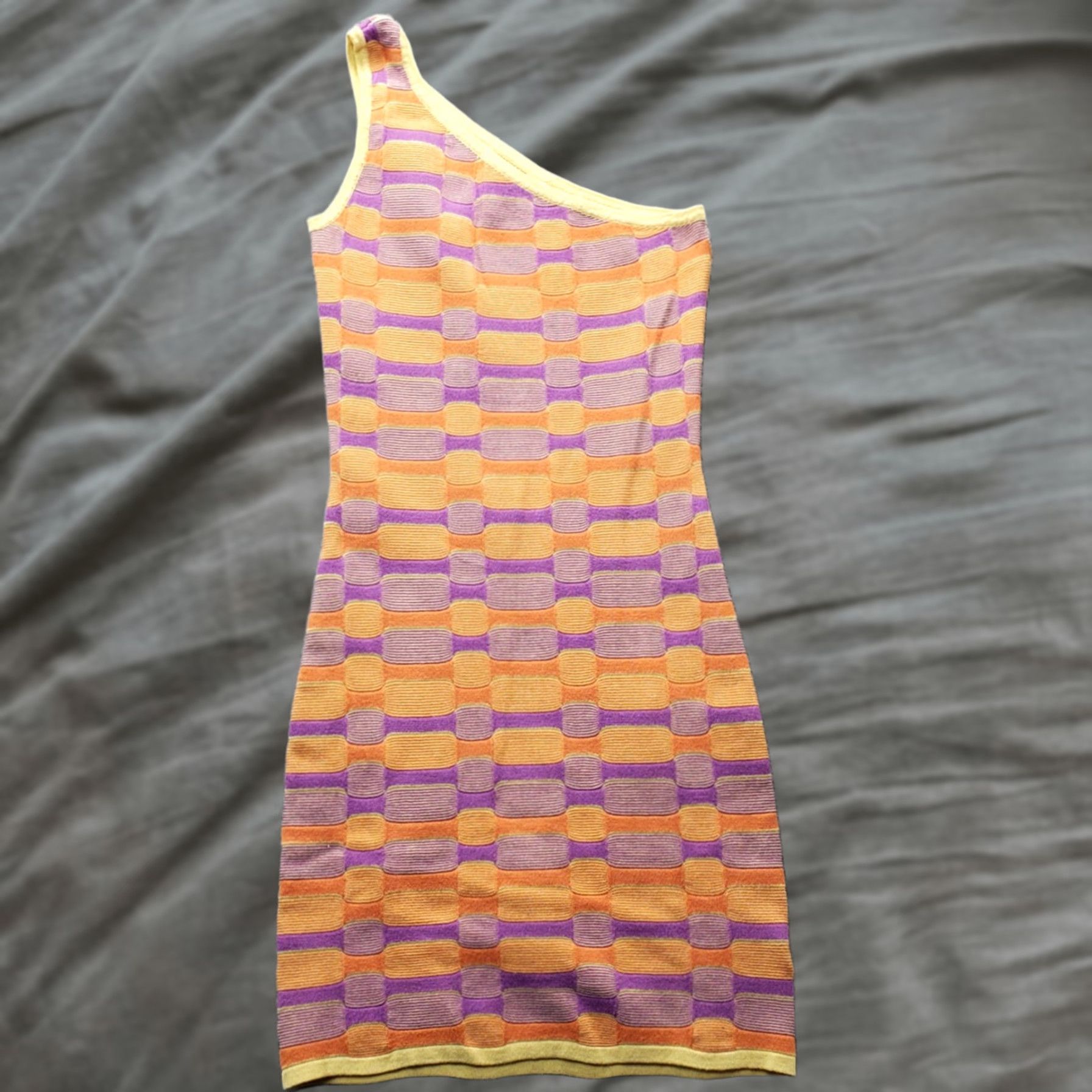 Cotton On Cotton On Mini Dress Womens XS Multi Geometric Knitted One Shoulder Sleeveless Dress Size XS / US 0-2 / IT 36-38 - 1 Thumbnail
