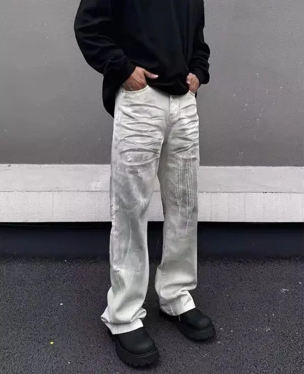 Japanese Brand Kitajima x Kai Dirty Washing Baggy Ripped Stacked Jean Size US 33 - 5 Thumbnail