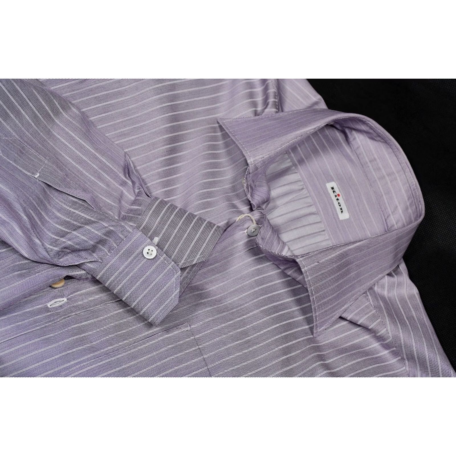 Kiton Kiton Dress Shirt Striped Cotton Long Sleeve 16/41 Lily White 16/41 Mens Classic Shirt Size 42R - 7 Thumbnail