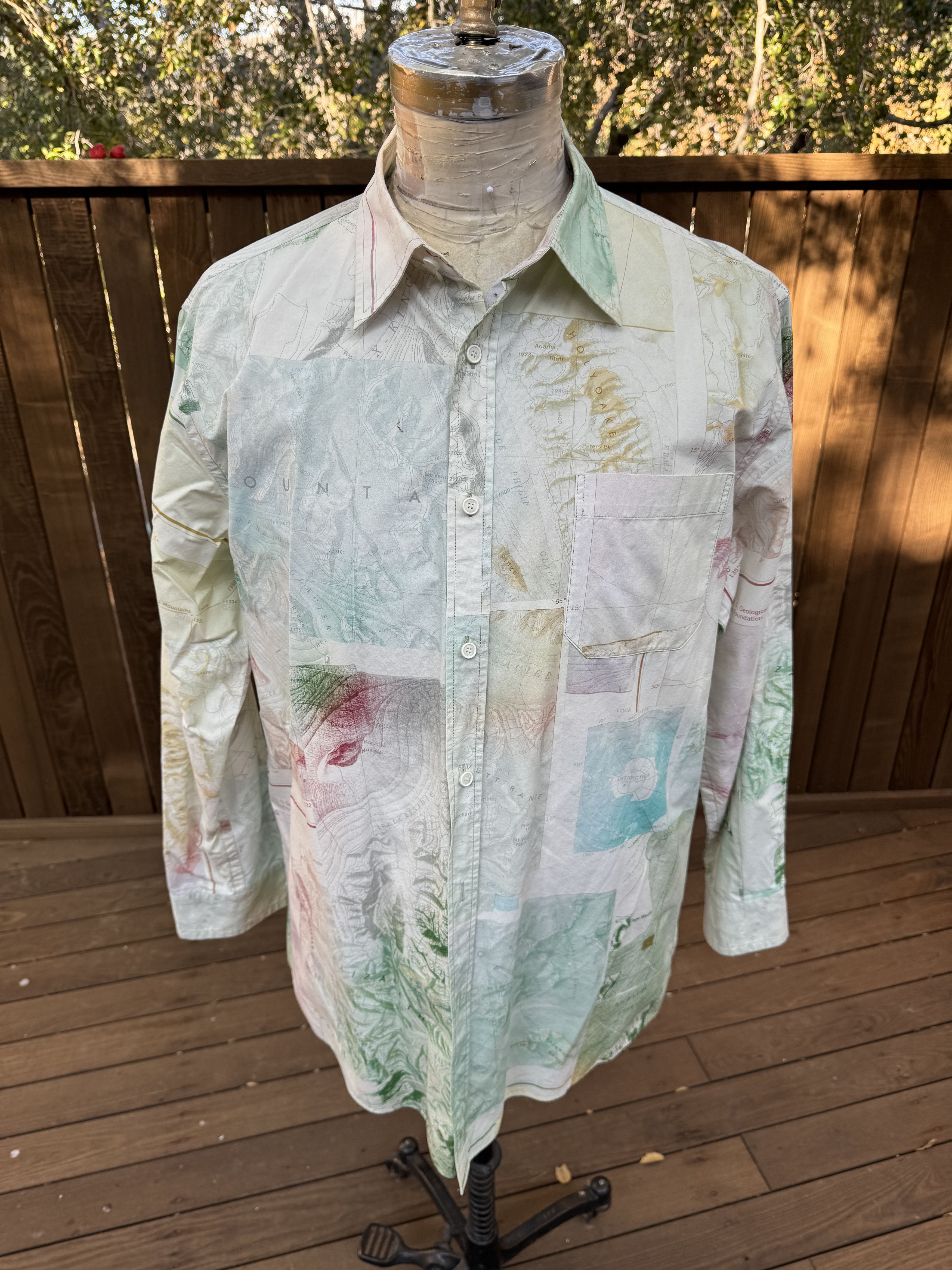 image of Acne Studios Cotton Map Button Down Long Sleeve, Men's (Size Medium)